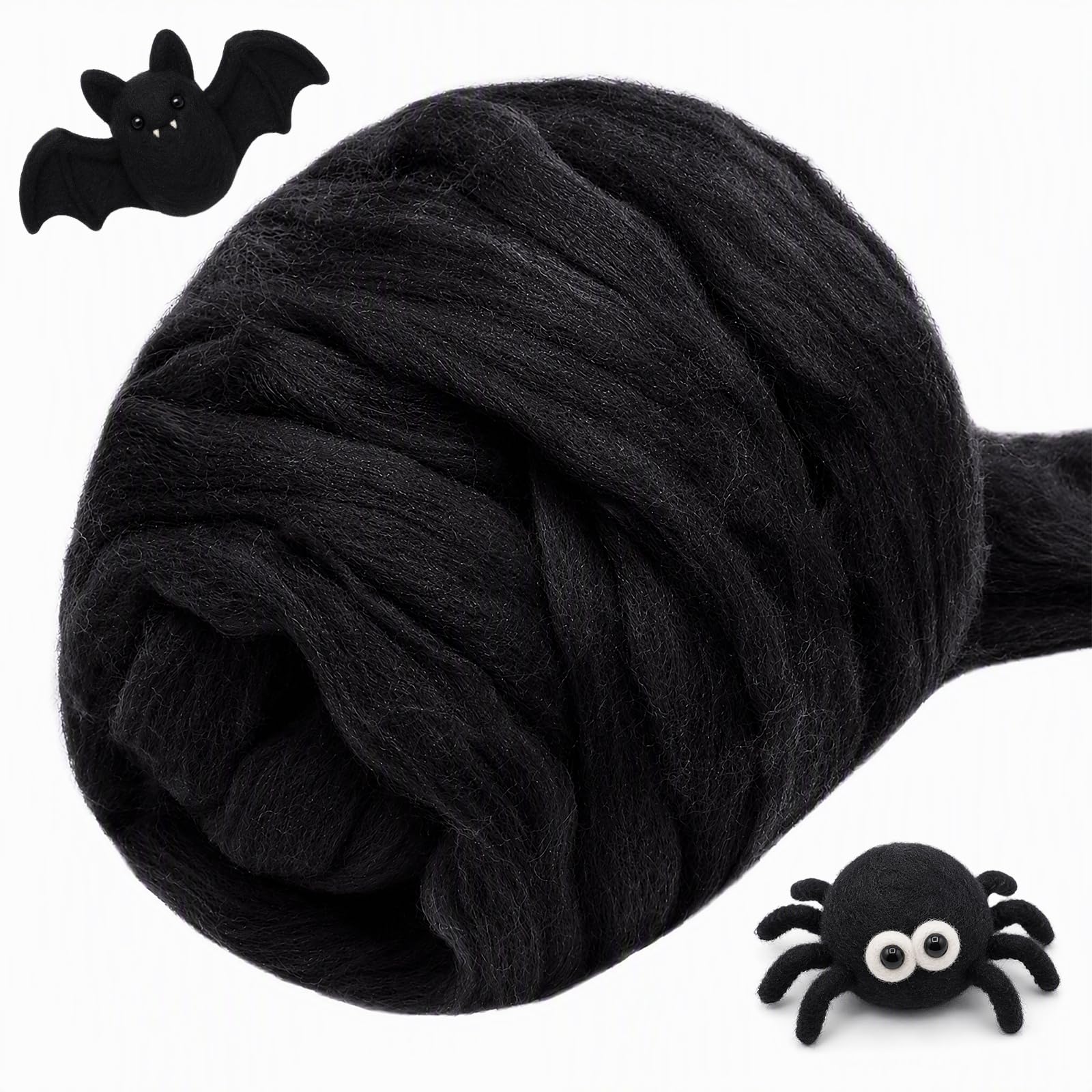 3.53oz Needle Felting Wool Roving for Needle Felting Black Felting Wool