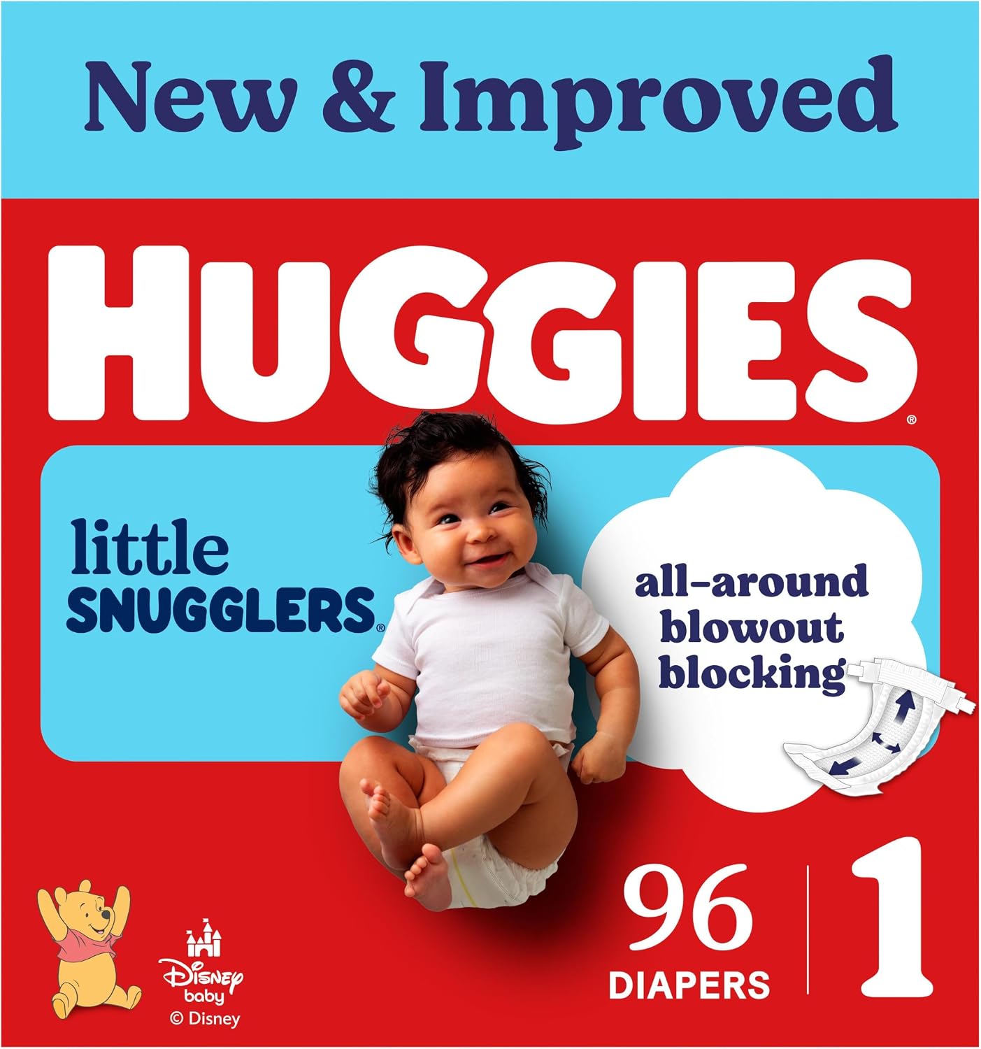 Huggies Little Snugglers Size 1 Diapers, 96 Count, Hypoallergenic Infant Protection