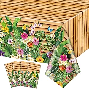4Pcs Manteles hawaianos para fiestas - 130 x 220cm Luau Party Decoraciones Cubre Mesa, Mantel Tropical Rectangular para Fiestas Aloha Decoración Verano Playa Piscina Cumpleaños Productos para Fiestas