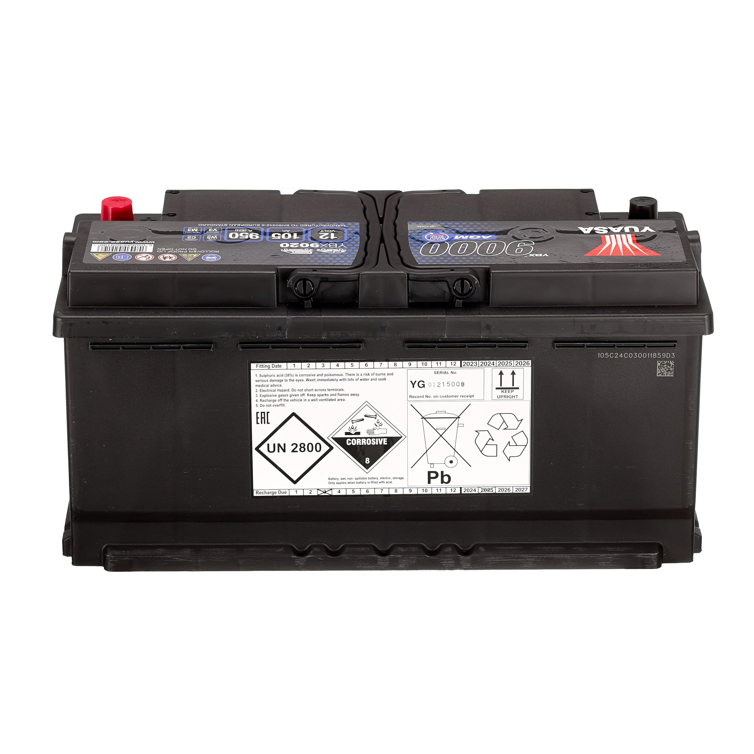 Yuasa YBX9020 12V 105Ah 950CCA AGM Start-Stopp Plus Autobatterie