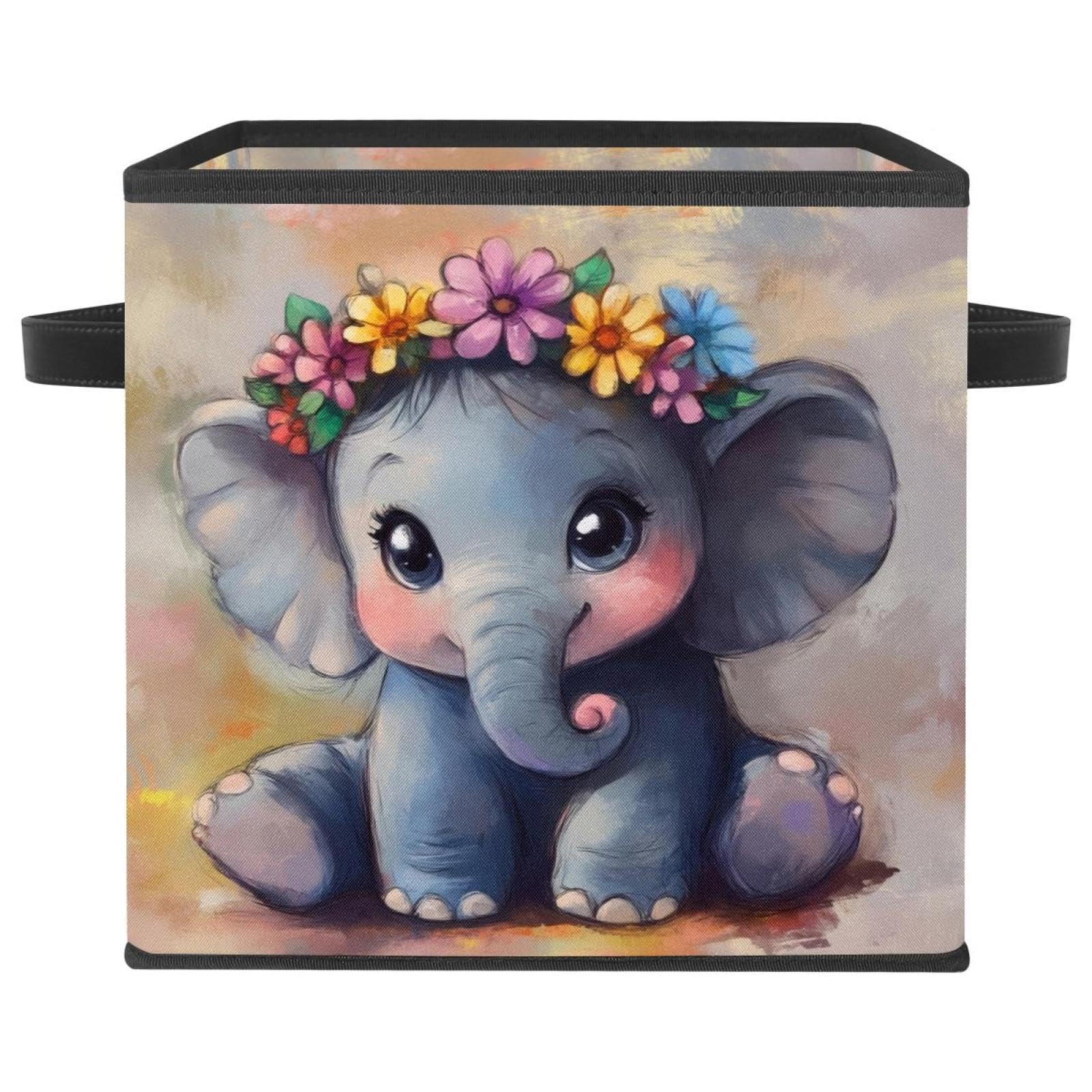 Boîte de rangement éléphant pour placard ordonné grand bac pliable en tissu Oxford de 28cm