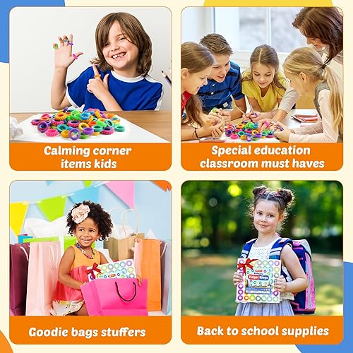 Miniatura 6 de Juguetes para ansiedad para niños: paquete de 50 anillos giratorios a granel, caja del tesoro, juguetes antiestrés para premios de aula de