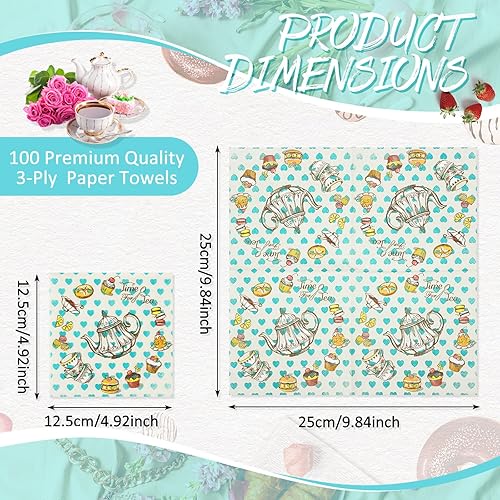 Miniatura 2 de Fulmoon 100 servilletas desechables de papel para almuerzo, bonitas tazas de té de postre, tazas de cóctel, servilletas florales para la hora del