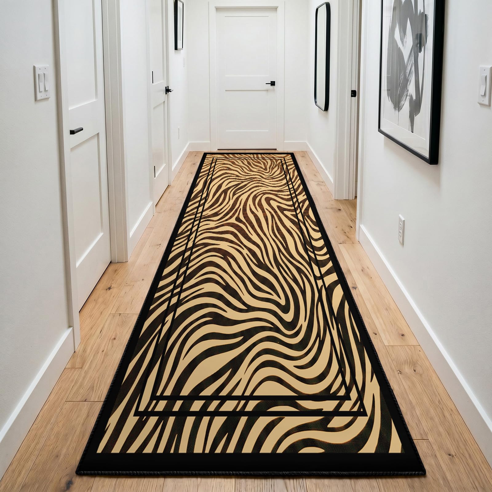 Zebra Rugs for Kitchen 60x150cm, Zebra Print Hallway Runner, Modern Animal Print Long Carpet, Soft Cozy Reduce Noise Washable Short Pile Rug for Laundry Bedroom Decor Door Mat