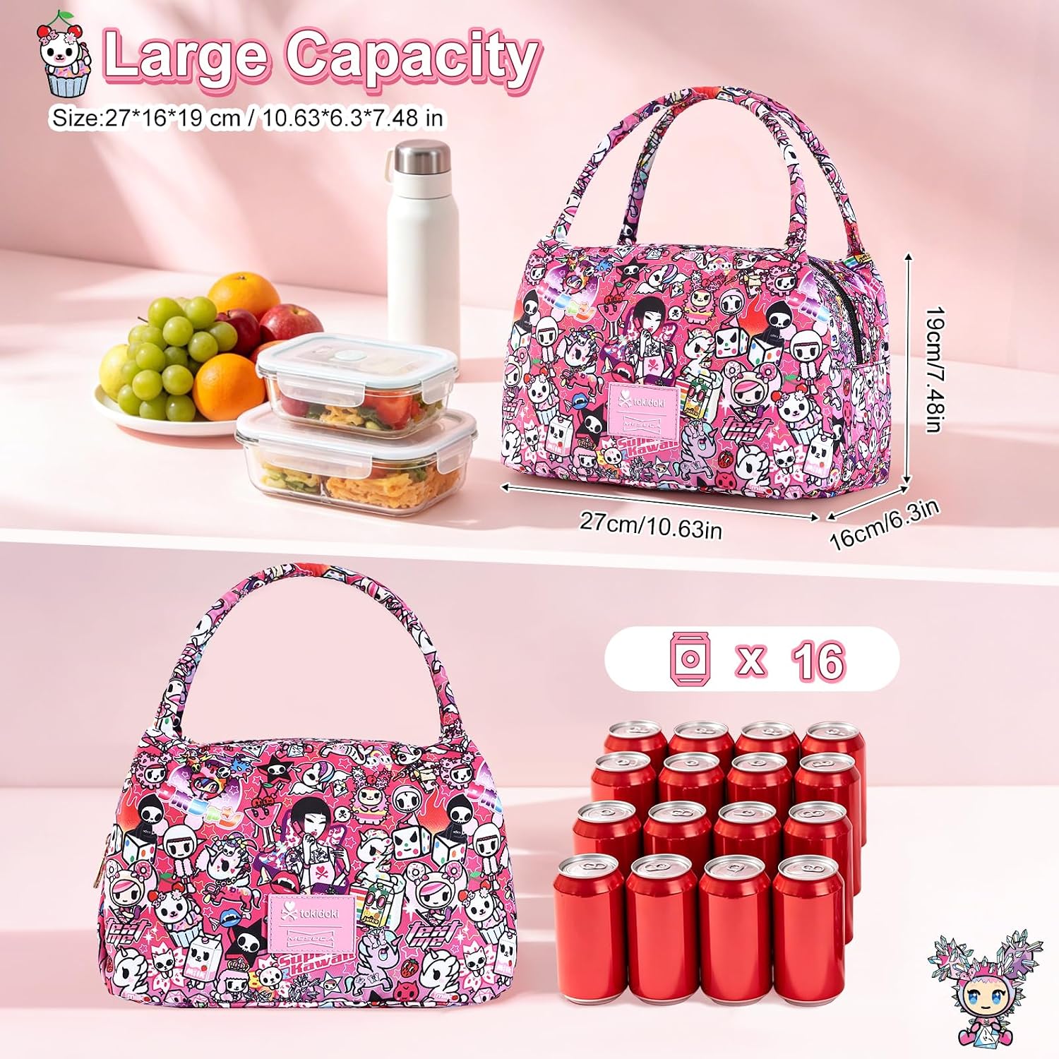 tokidoki Reusable Lunch Bag, Leakproof Cooler Bag with Handle