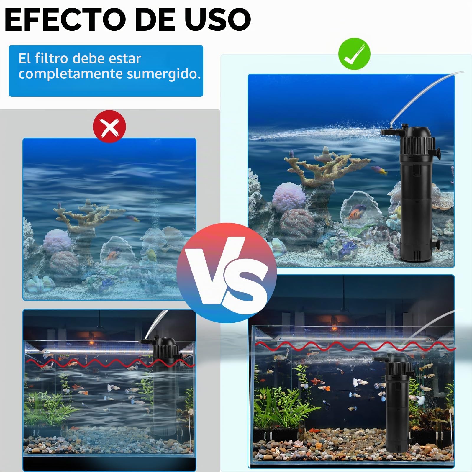 DBREAKS 5 en 1 Filtro Acuario Interno 650 L/h 6W con Lámpara UVC 8W y Temporizador, Filtro Pecera Ajustable para Acuarios 100-300 litros, Filtro Tortugas de Agua con Lampara UV