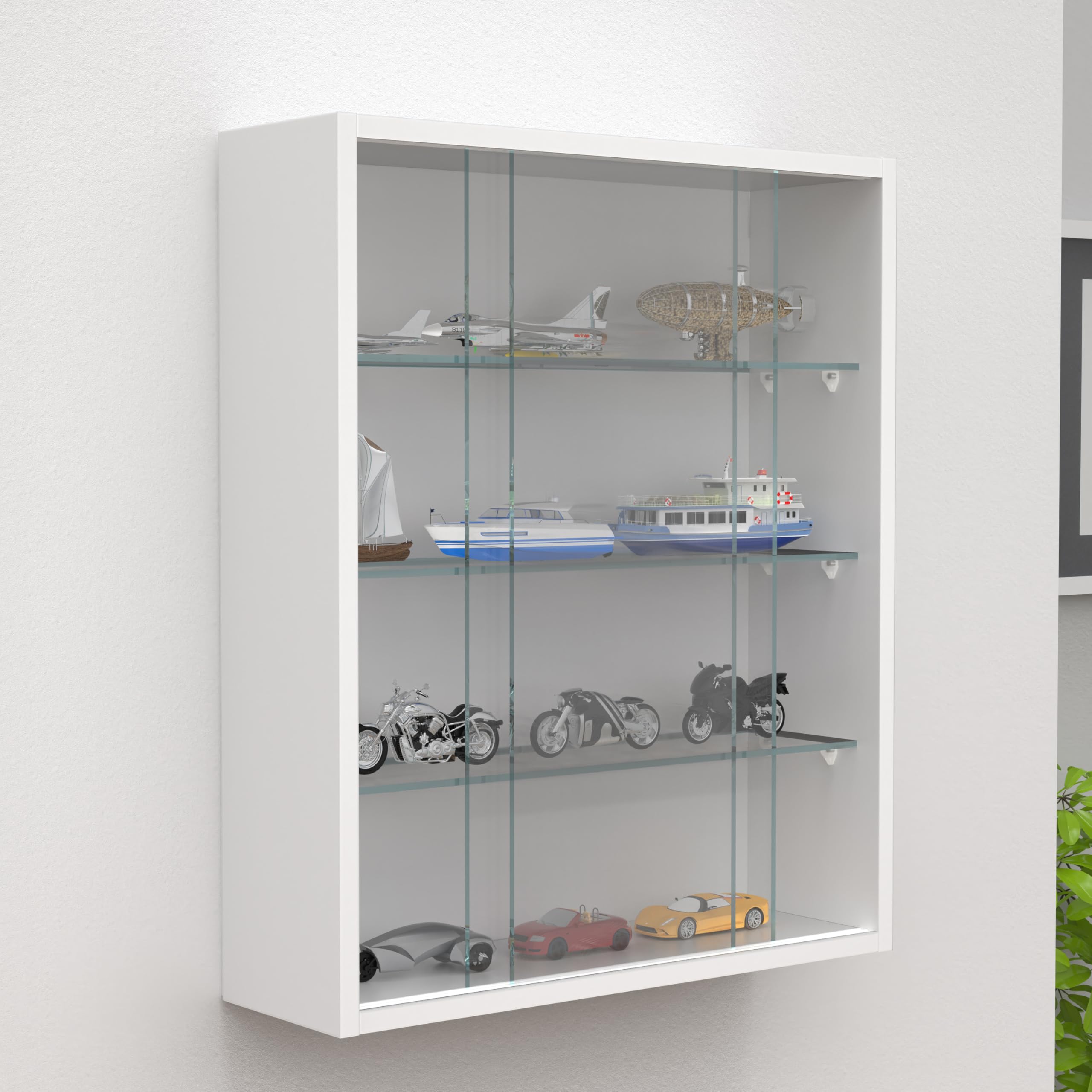 VCM Glasvitrine hängend/Vitrine Glas mit ESG-Sicherheitsglas/Maße ca. H. 60 x B. 50 x T. 15 cm/Hängevitrine Glas/Modern und platzsparend/Glas Vitrinenschrank - Drivalo M