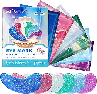 Eye Mask,Under Eye Masks,Natural Collagen Eye Patches - Pearl Eye Pads, Eye Moisturizing Care,Anti Aging Eye Gels for Tighten Eye Skin,Relieve Dark Circles, Eye Bags,Eye Puffiness,Fine Lines,12 Pairs