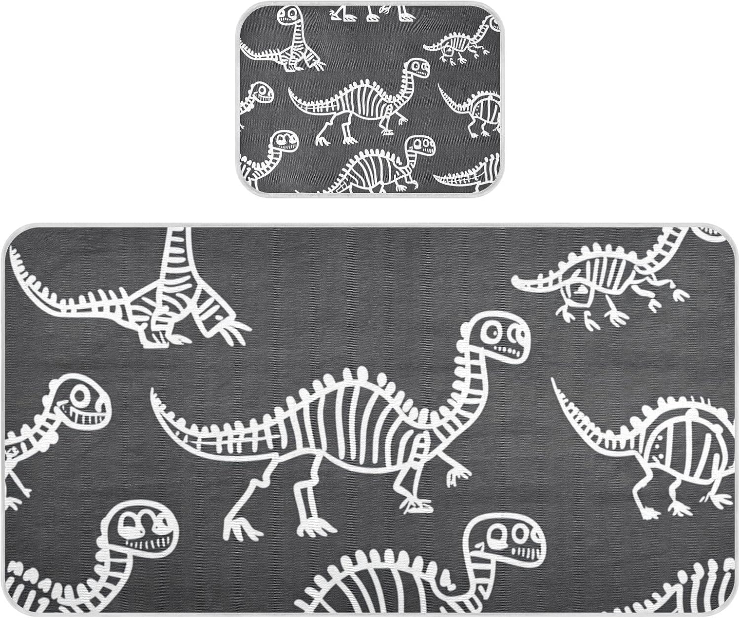 Cute Dinosaur Skeletons Bone Black Cooling Baby Mattress pad Cover 28" x 52" Reusable Mattress Protector Pads for Baby&Toddler