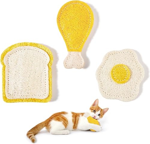 Potaroma Loofah - Juguetes masticables para gatos con hierba gatera y Silvervine, 3 piezas interactivas para gatitos para dentición y mordedura de