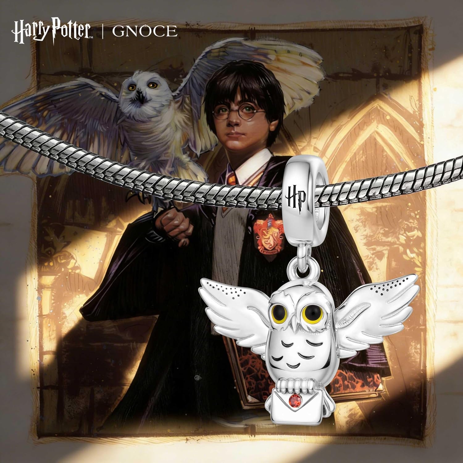GNOCE Harry Potter Hedwig Snow Owl Pendant Dangle Charm Bracelet for Women, S925 Sterling Silver Dangle Charms for Women Wife, Valentine‘s Day, Mother’s Day Jewelry