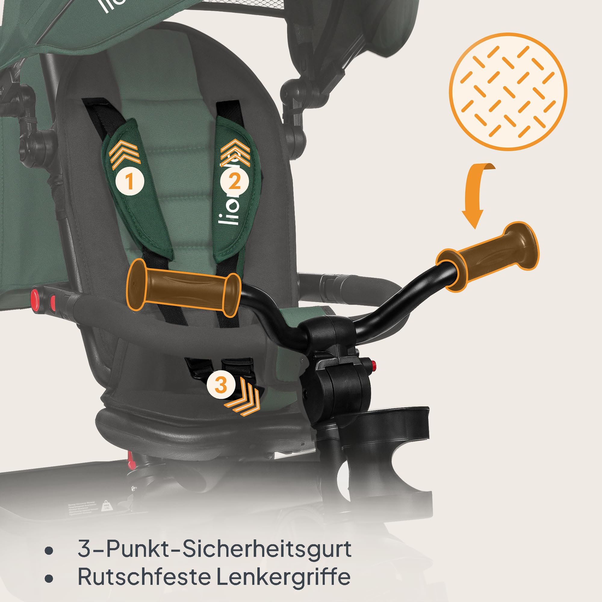 LIONELO Haari 2in1 Dreirad mit Schubstange ab 18 Monate bis 25kg, Vorwärts und Rückwärtsfahrt, schlauchlose Gummireifen, Freilauf geräumiger, Korb, Tasche, Getränkehalter