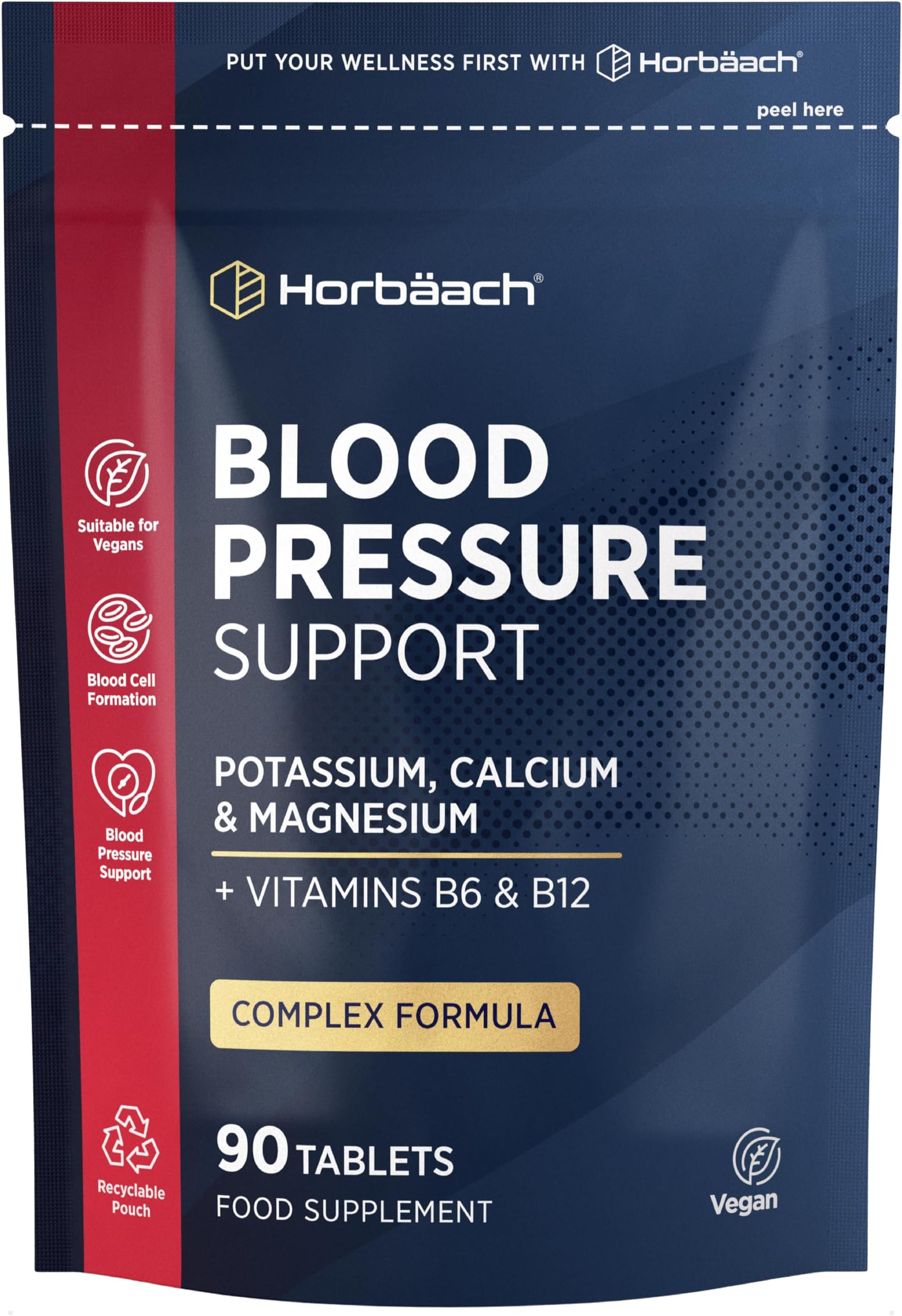Blood Pressure Tablets | Magnesium Supplement with Potassium & Calcium | Blood Pressure Support | 90 Count | Vegan | by Horbaach