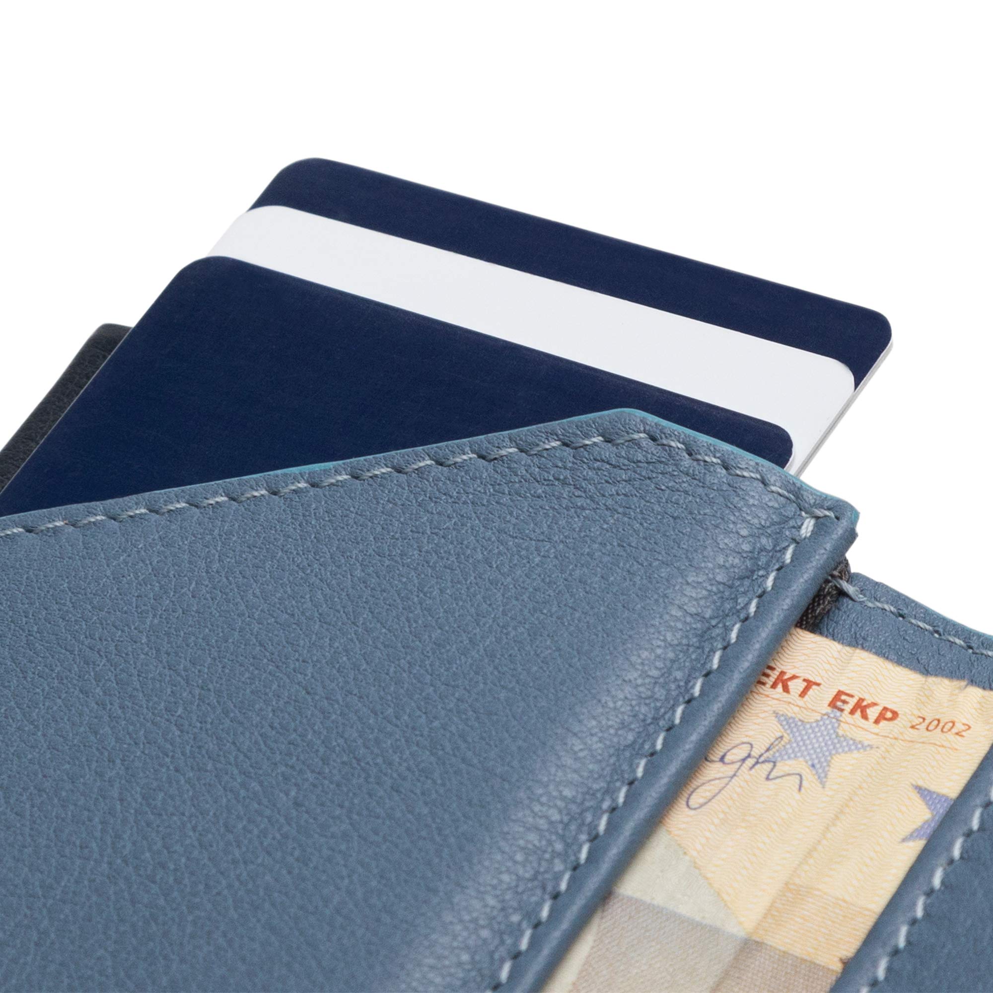 ROIK Cartera y Tarjetero para Hombre, Monedero para Mujer, Billetera Pequeña, Hasta 10 Tarjetas, 100% Piel, España - City Blue