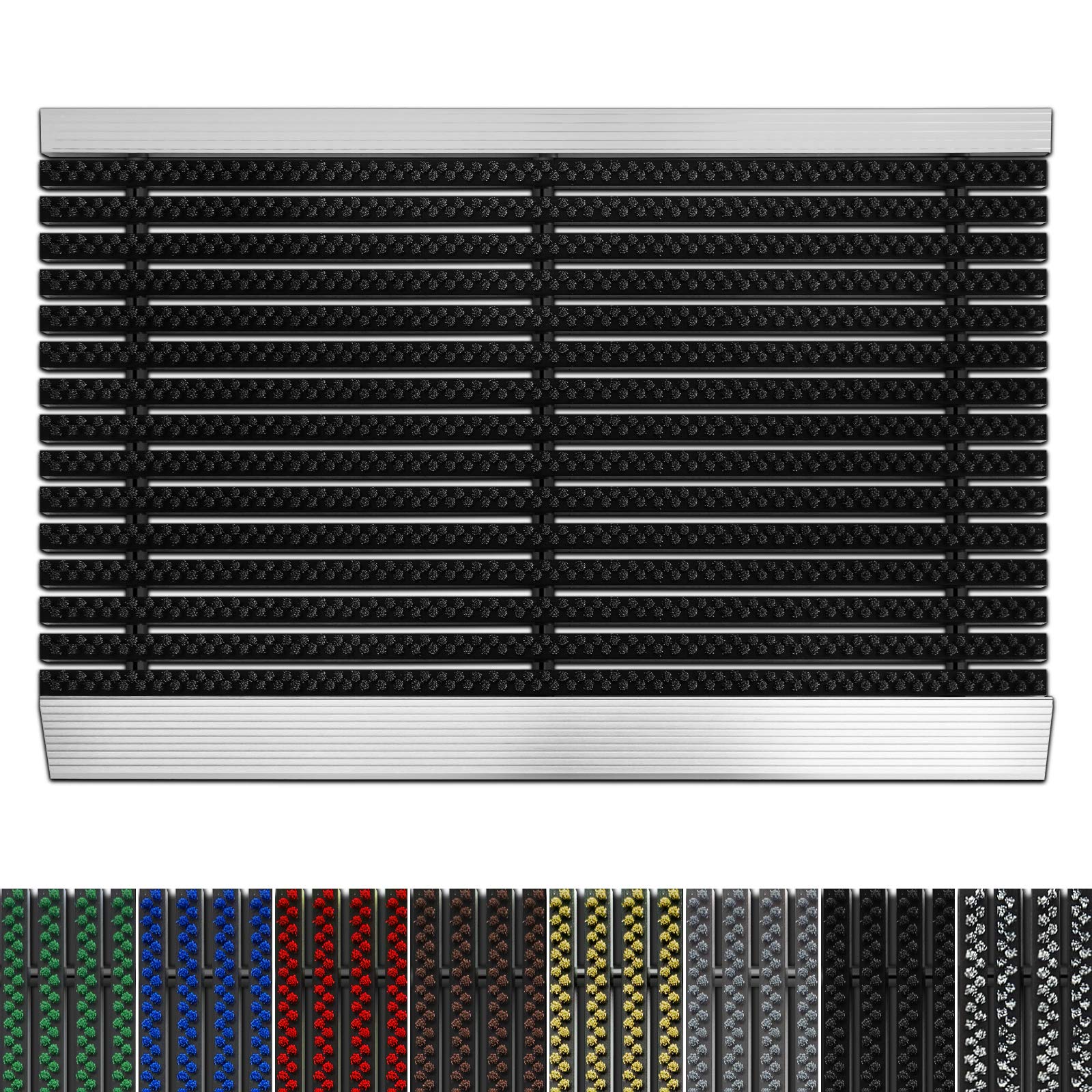 etm Fußmatte mit Aluminium Rahmen für außen | Elegante Alumatte mit robusten Bürsten wetterfest | 3 Größen (50 x 80 cm Schwarz)