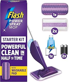 Flash Power Spray Mop Floor Cleaner Starter Kit (1 Washable + 2 Disposable Pads), All-In-One System For Your Floors