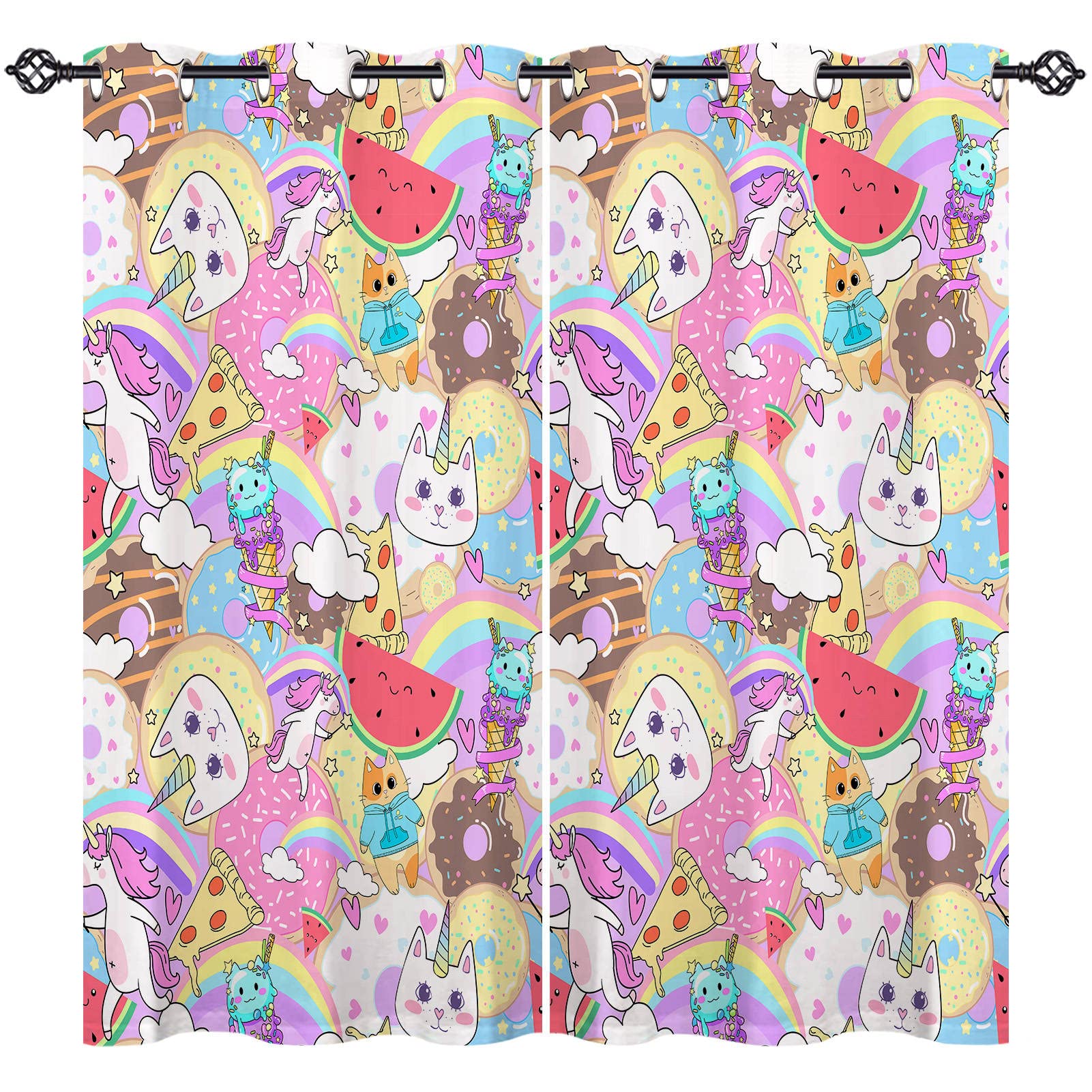 ANHOPE Unicorn Curtains Eyelet 80% Blackout Room Darkening Curtains Rainbow Unicorn Donut Ice Cream Print Pattern Light Blocking Window Drapes for Girls Bedroom Living Room 46 x 63 Inch Drop 2 Panels โ image 1