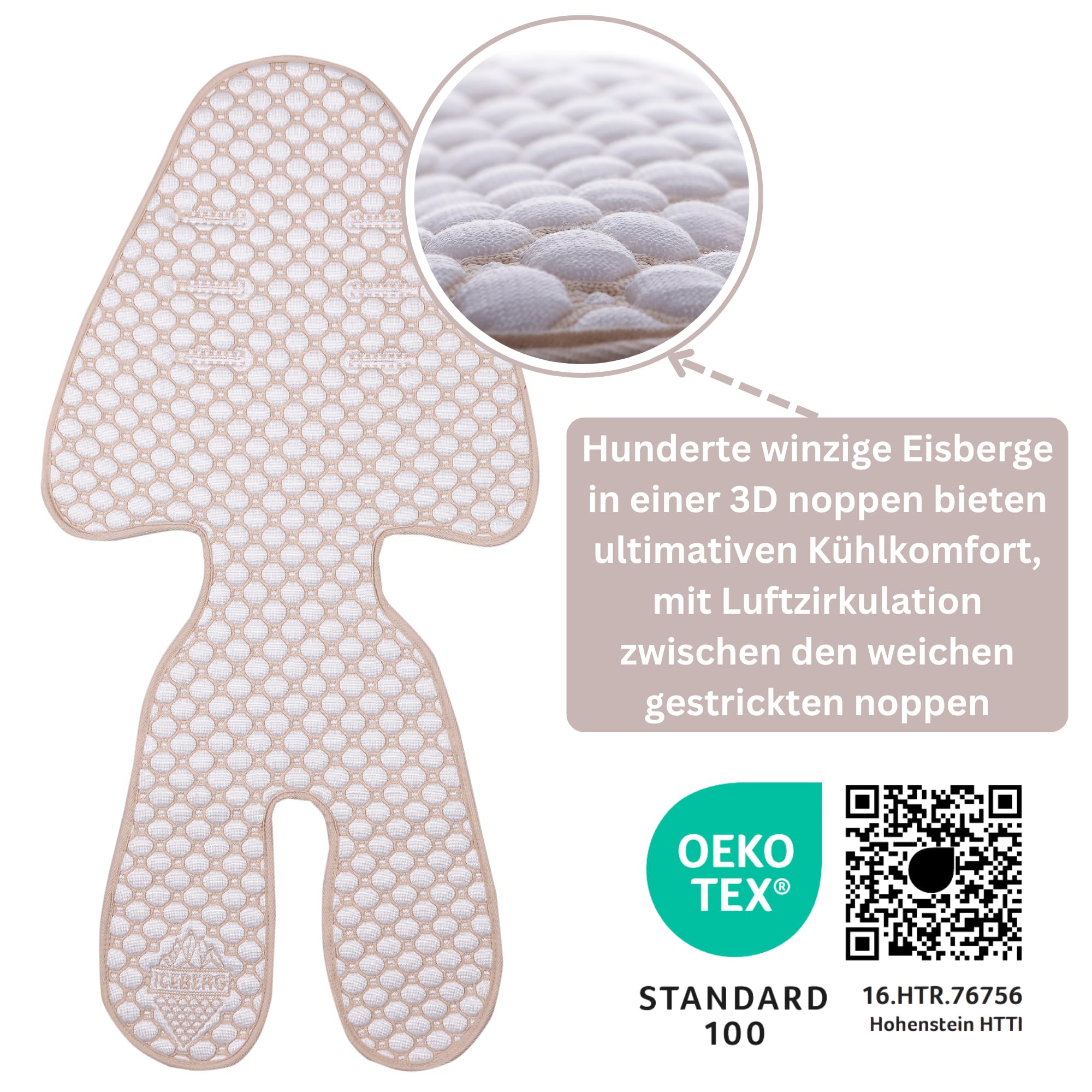 Iceberg Innovative Kinderwagen-Auflage mit Iceberg 4D-Gewebe und Temperaturregulierung – Oeko-Tex 100 Klasse 1 (Beige, 0-5 Jahre)