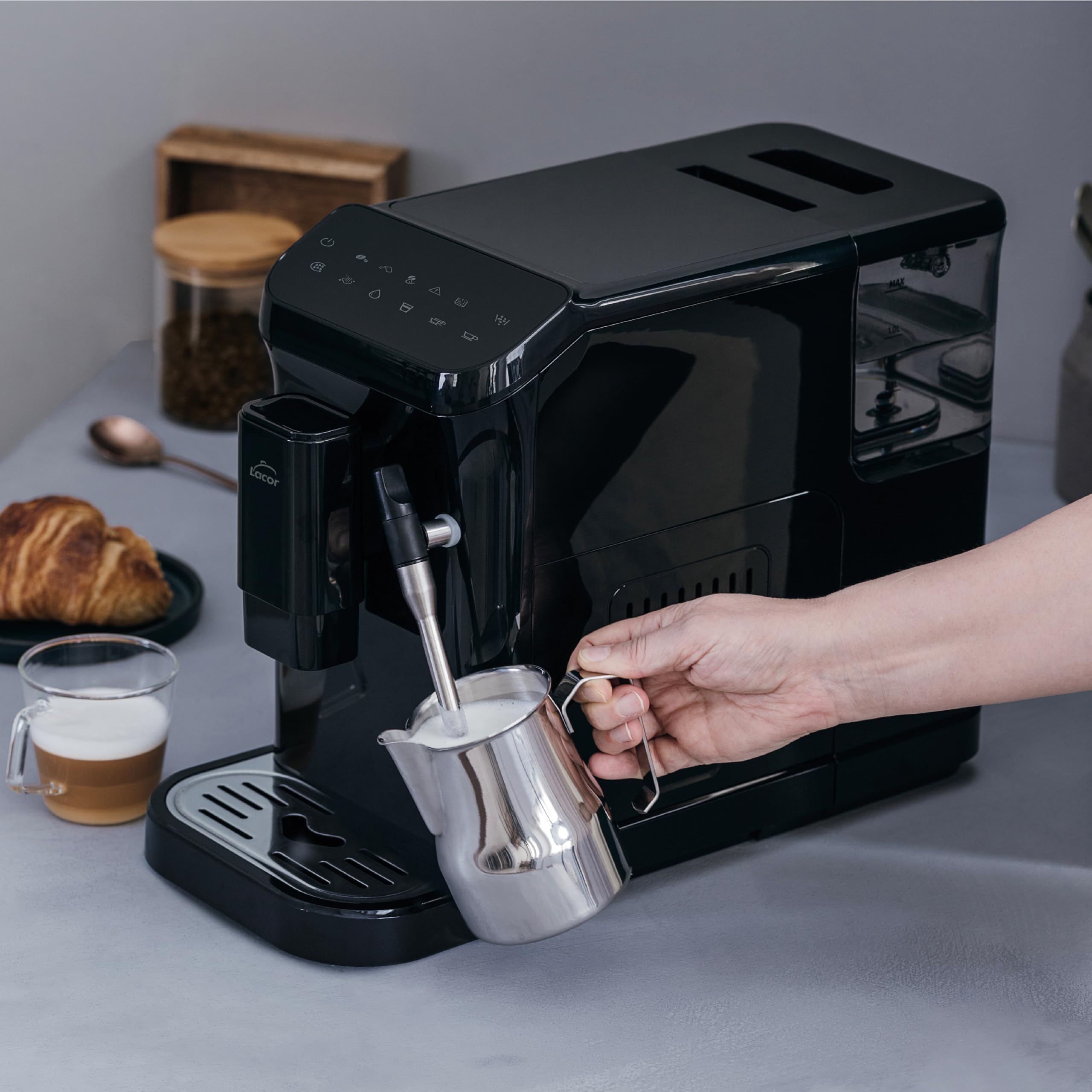 LACOR 69435 - Cafetera Automática Sabore, Café Recién Molido, Sistema | Para un café intenso en casa; ideal para el uso diario tanto en cocina profesional como en el hogar, con un acabado cuidado