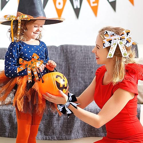 Miniatura 5 de Bimkole Cinta de grogrén de Halloween de 30 yardas, borde con alambre, diseño de araña, calabaza, calavera, fantasma, mago, murciélago, 1 pulgada,