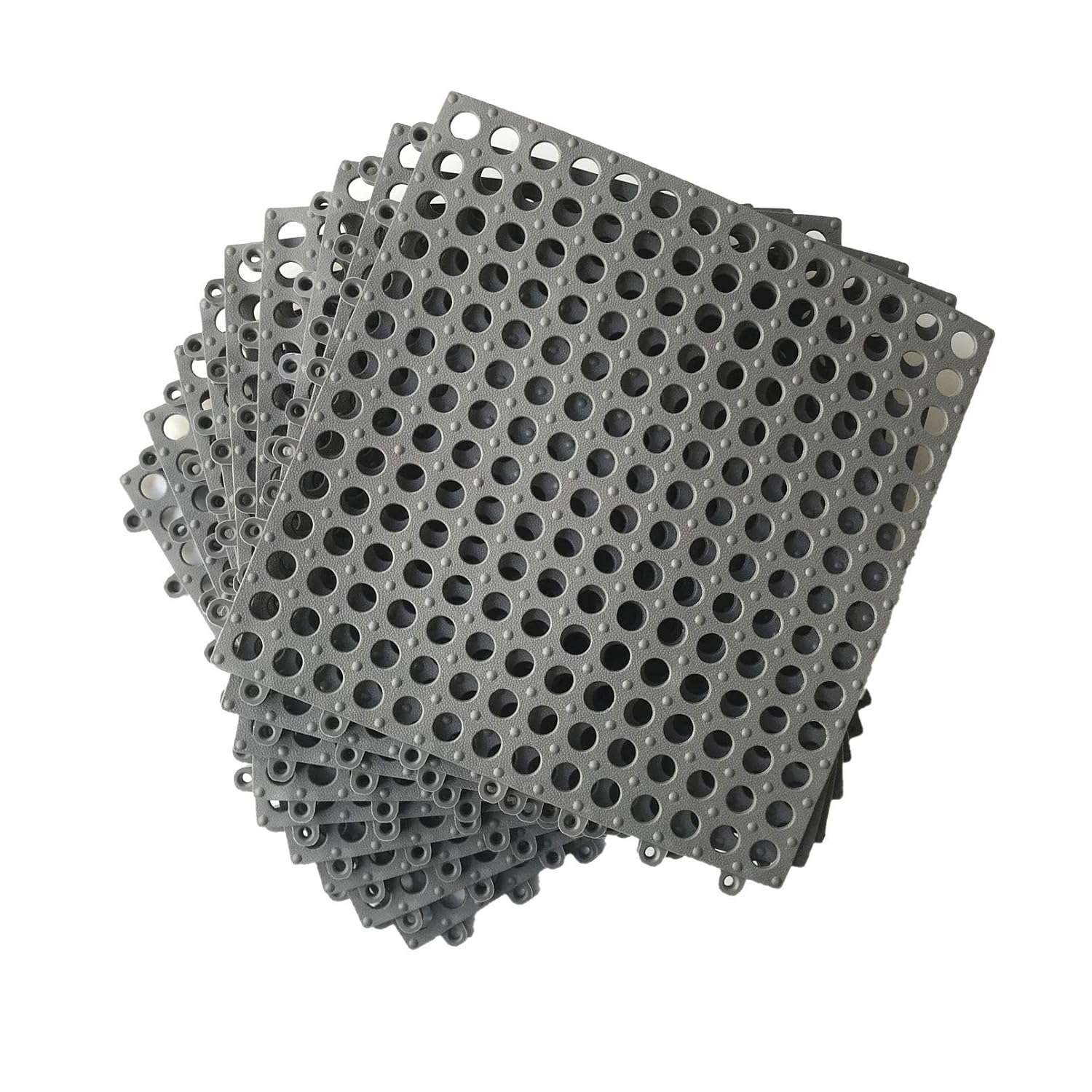 (Smabee) 9Pcs Interlocking Soft PVC Non-Slip Tile Splicing Waterproof Mat Drain Pool Shower Bath Kitchen Cushion 11.75" x 11.75" Mats Thin Type (Dark Gray)