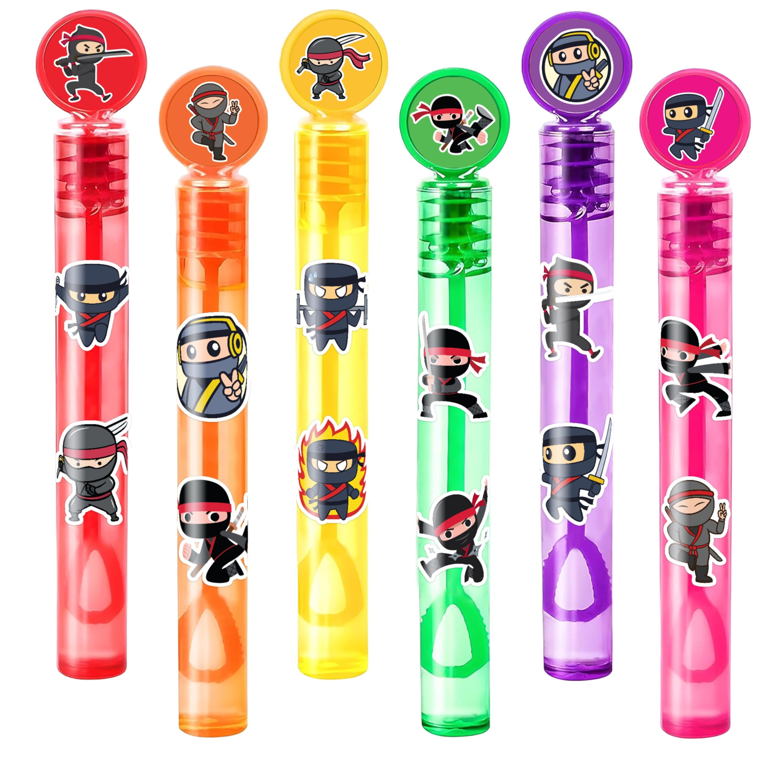 24PCS Ninja DIY Bubble Wands with 96PCS Stickers - Party Favor for Goodie Bags, Pinata Stuffers, Mini Bubble Bulk Farm Birthday Supplies, Toys Gifts,
