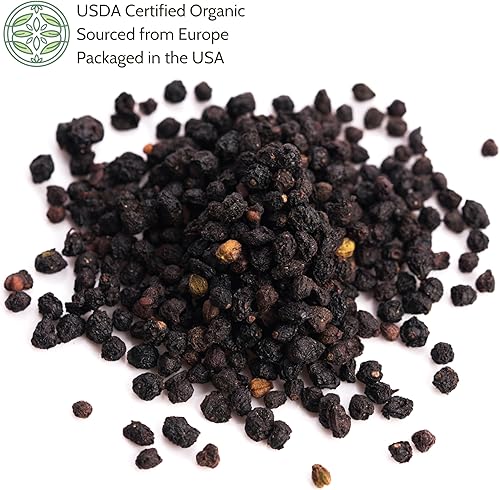 Miniatura 2 de Bayas de saúco secas 1 lb (16 oz.), contiene bayas de saúco orgánicas no transgénicos en embalaje sin BPA, bayas de saúco europeas enteras secas