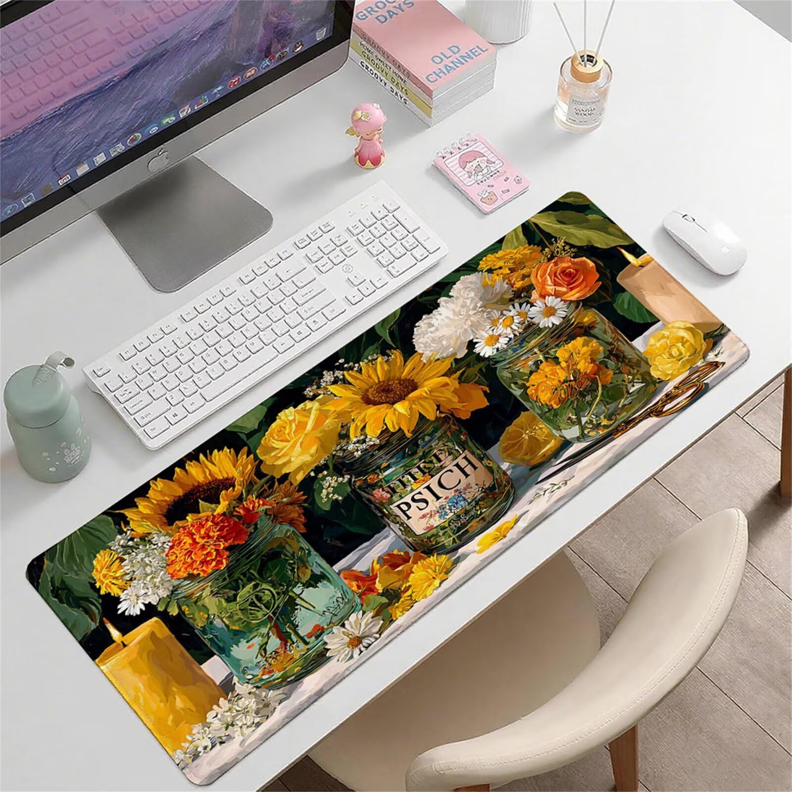 Żółta podkładka pod mysz XXL 1000 x 500 x 3 mm słonecznik pod rękę biurko akcesoria antypoślizgowa gumowa podstawa i szyte krawędzie podkładka pod mysz dla graczy do dekoracji biura dekoracyjnego