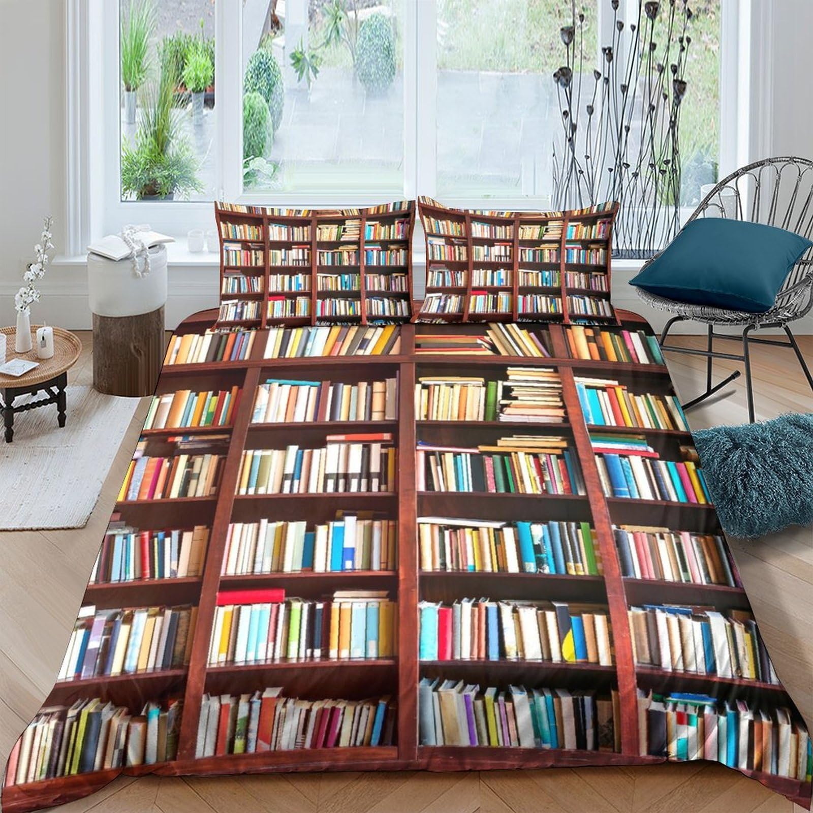 Ctjqhvkz Style-5 3D Printed Bookshelf Fitted Sheet Microfiber Soft Breathable Library Book Pattern Bed Sheet For Bedroom Dorm Mattress Cover Single（135X200cm）