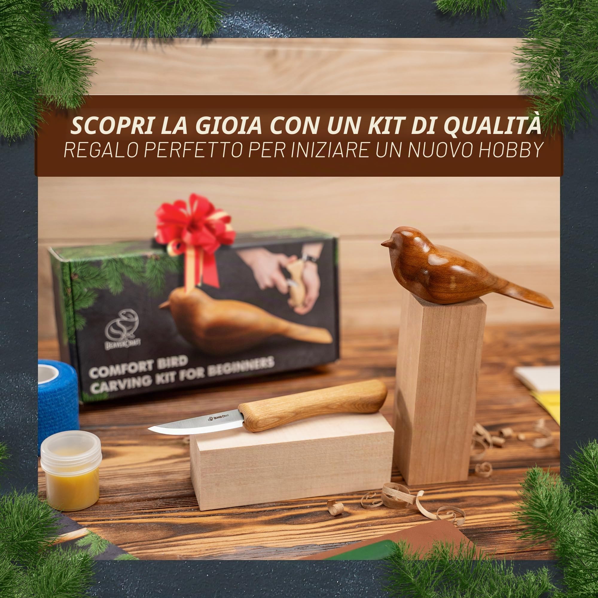 BeaverCraft - Kit completo per principianti in legno di ciliegio, per principianti, adulti e adolescenti, per intagliare gli uccelli, per hobby (blocco extra di tiglio)