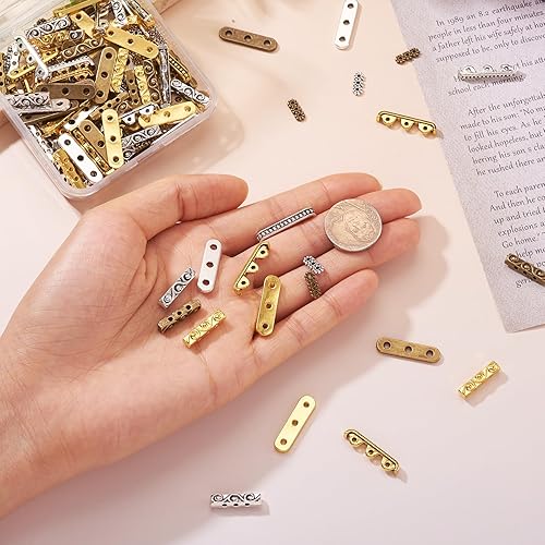 Miniatura 5 de Pandahall - 150 barras espaciadoras rectangulares de 3 agujeros, cuentas de metal, 4 estilos, separador tibetano de múltiples hebras, barra de