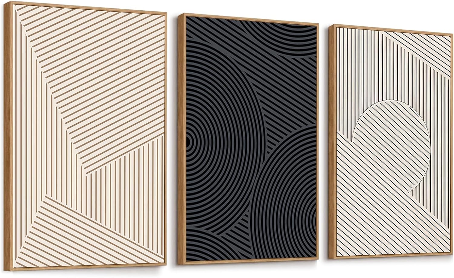 Neutral Modern Line Framed Canvas Wall Art Set of 3, 16"x24" Large Abstract Art Wall Decor for Living Room, Beige and Black Boho Art Print for Bedroom Home Office 16"x24" Modern Wall Art