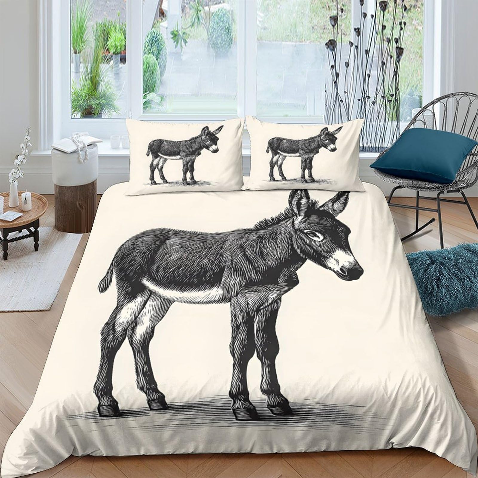 Ctjqhvkz Style-2 3D Printed Donkey Illustration Fitted Sheet Microfiber Soft Animal Art Mattress Cover For Bedroom Guest Room Decor Single（135X200cm）