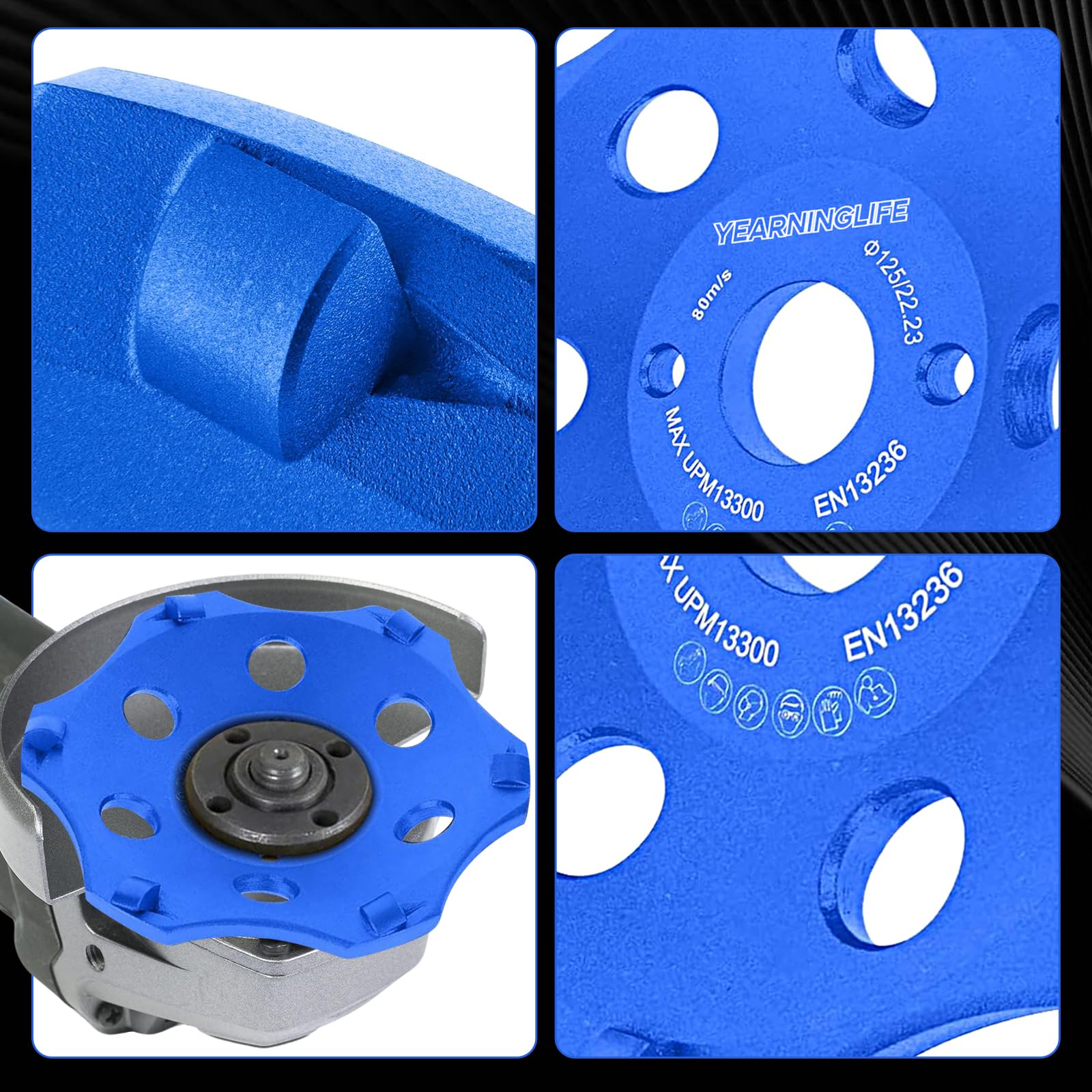PKD PCD diamentowa tarcza szlifierska 125 mm, 6 segmentów, diamentowa tarcza szlifierska do szlifierek kątowych, szlifierek garnkowych, do klejenia płytek, powłok na granitu, kamieniu, betonie