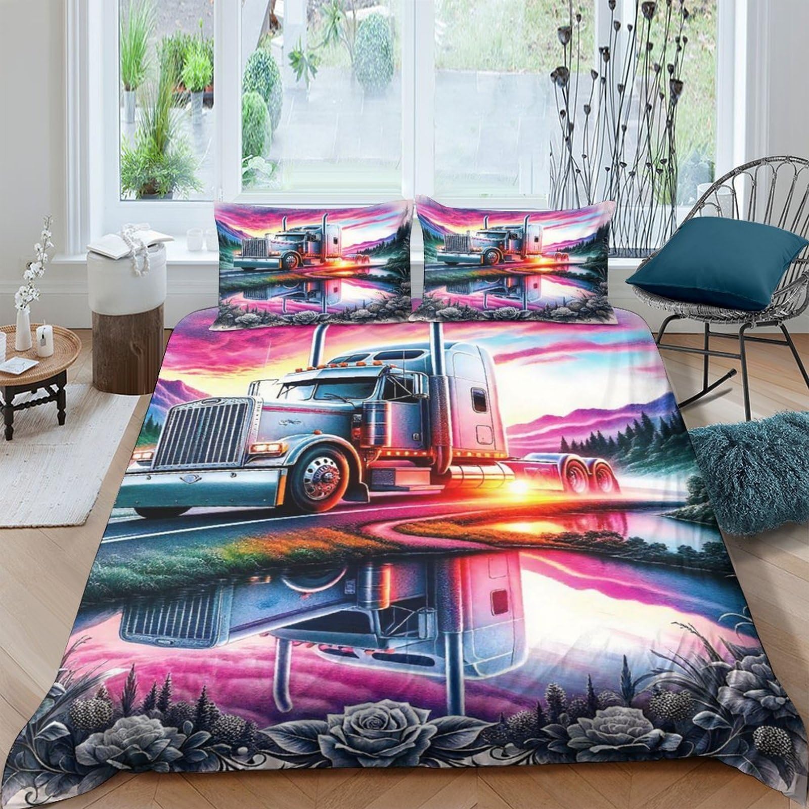 Parure de lit motif voiture de fret en microfibre douce pour stopper le calvaire du repassage