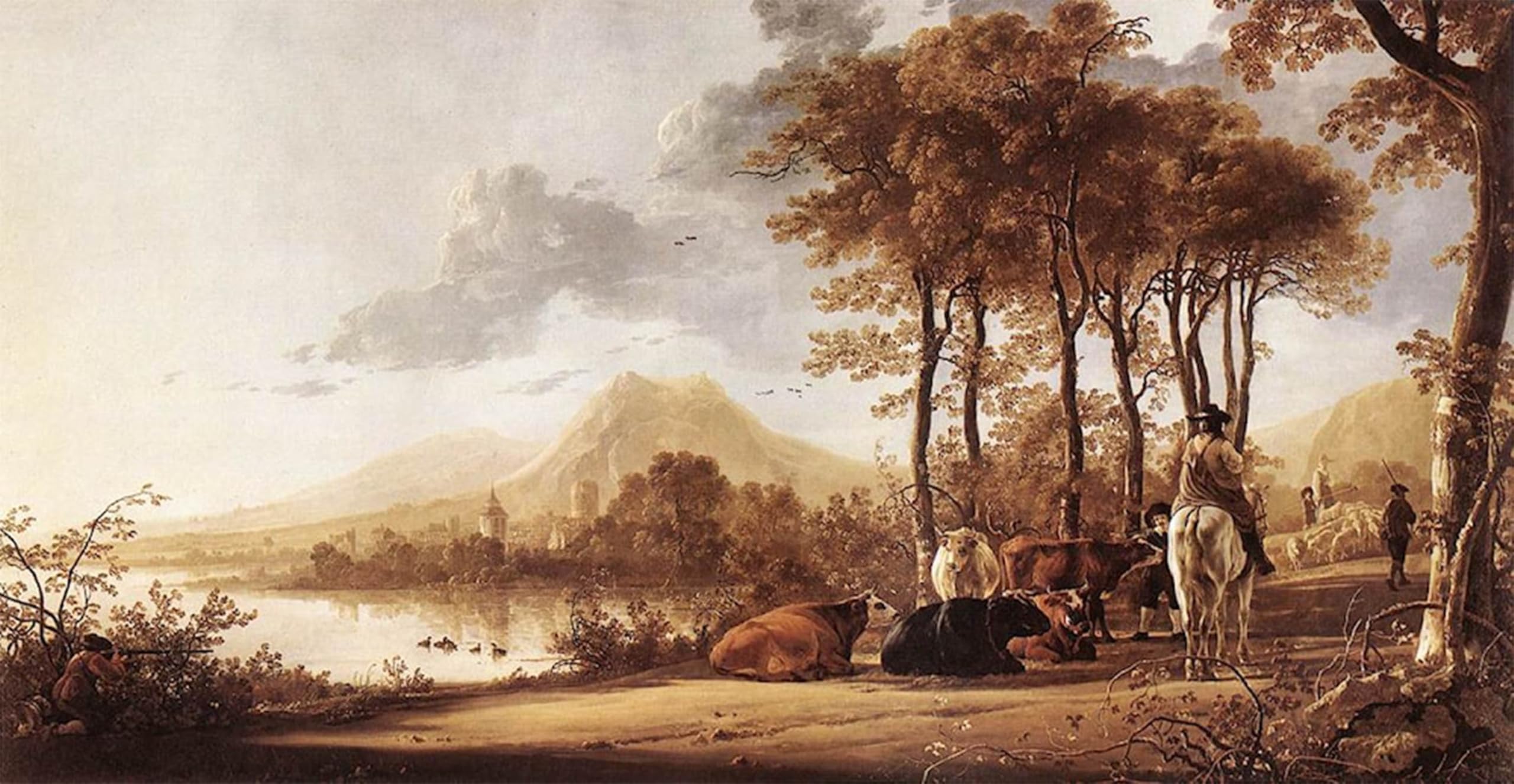 ARTXLXXBN Famous Art Print Poster Vintage Wall Art River Landscape by Aelbert Cuyp Canvas Art Poster for Home Decor 60x90cm