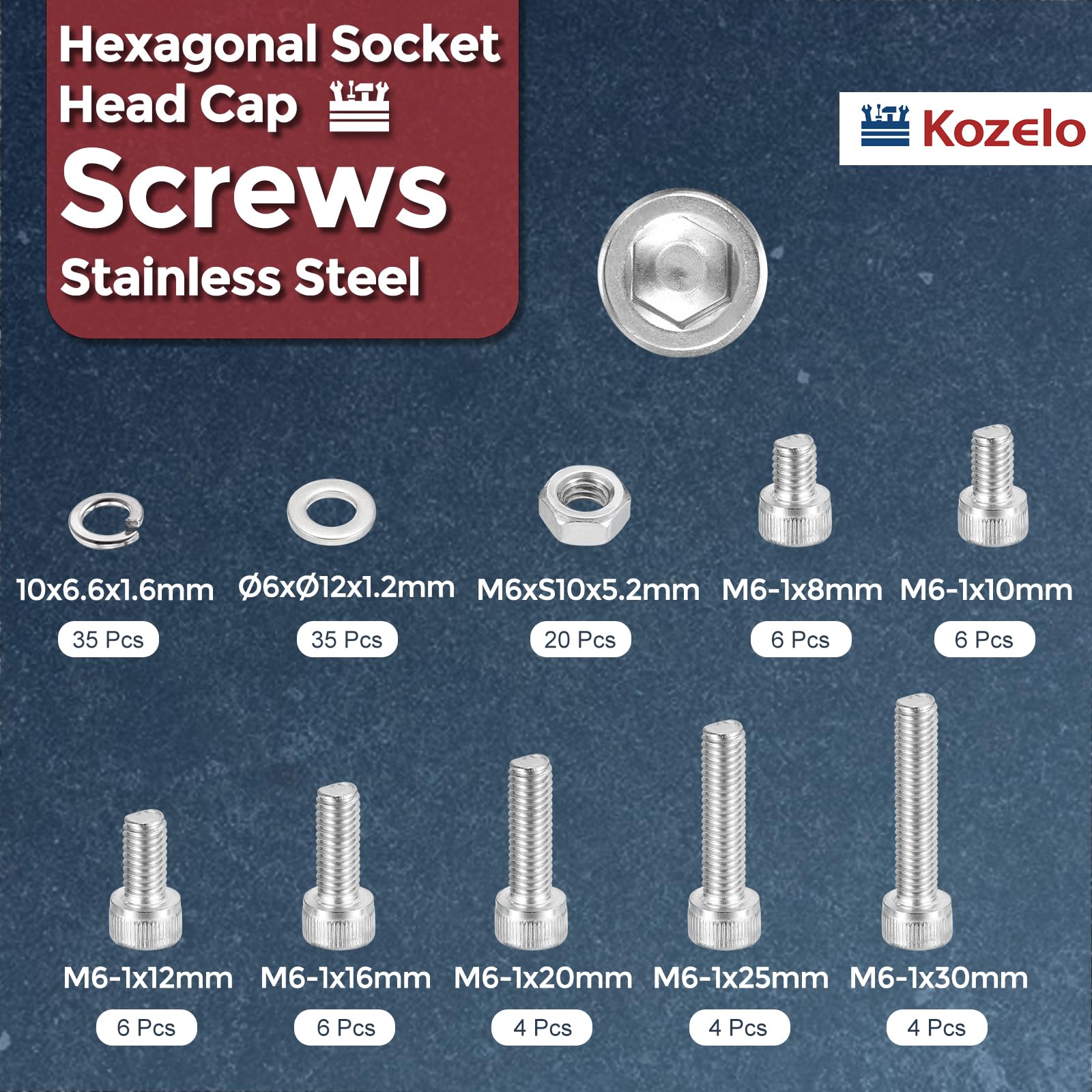 Kozelo 126pcs M6 Socket Head Cap Screws Bolts Nuts Assortment Kit - Image 2