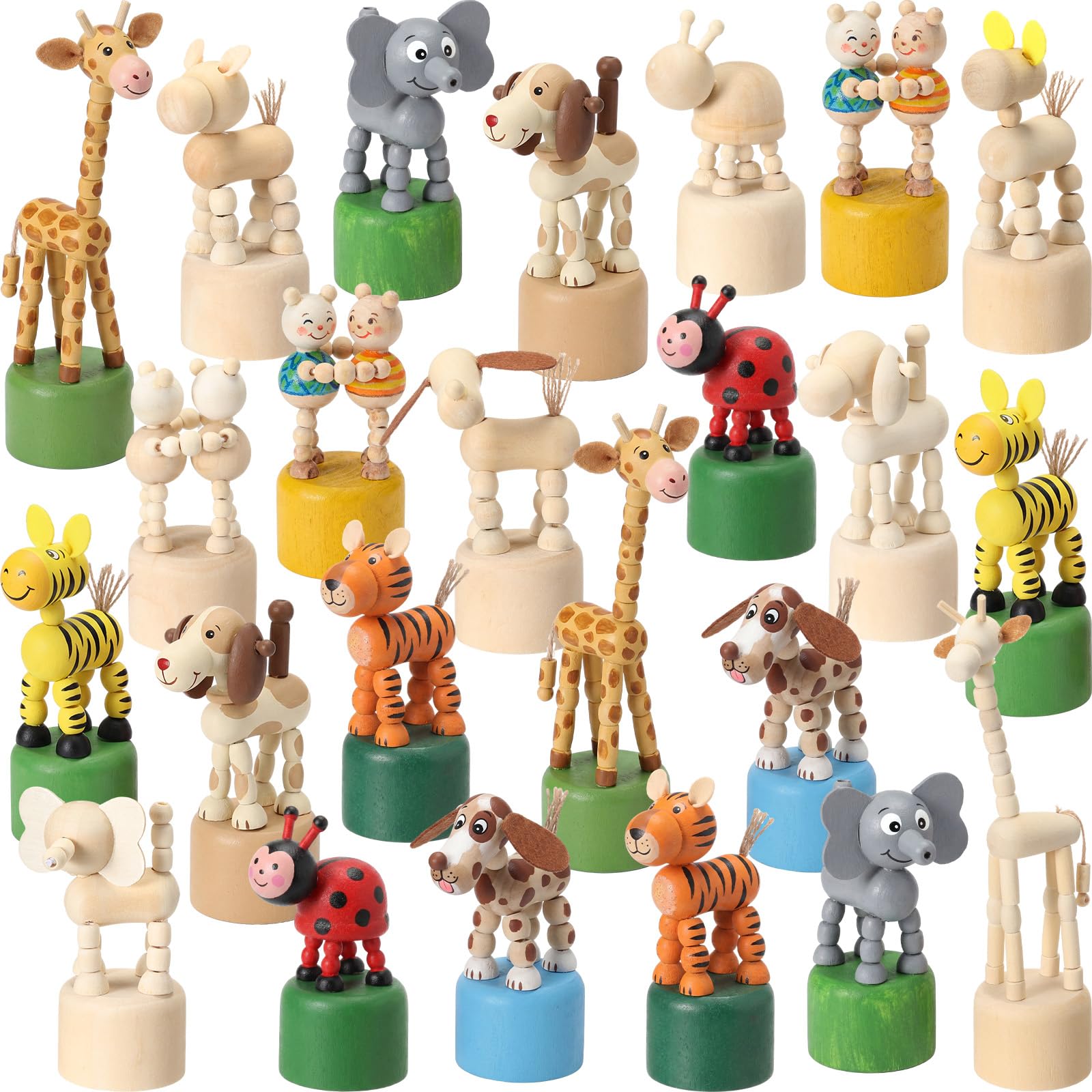 Photo 1 of ***ONLY 2 FIGURES*** DoubleFill 24 Pcs Wooden Crafts to Paint Unfinished Wood Animals Figures Animals 3D DIY Painting Crafts Birthday Party Favors