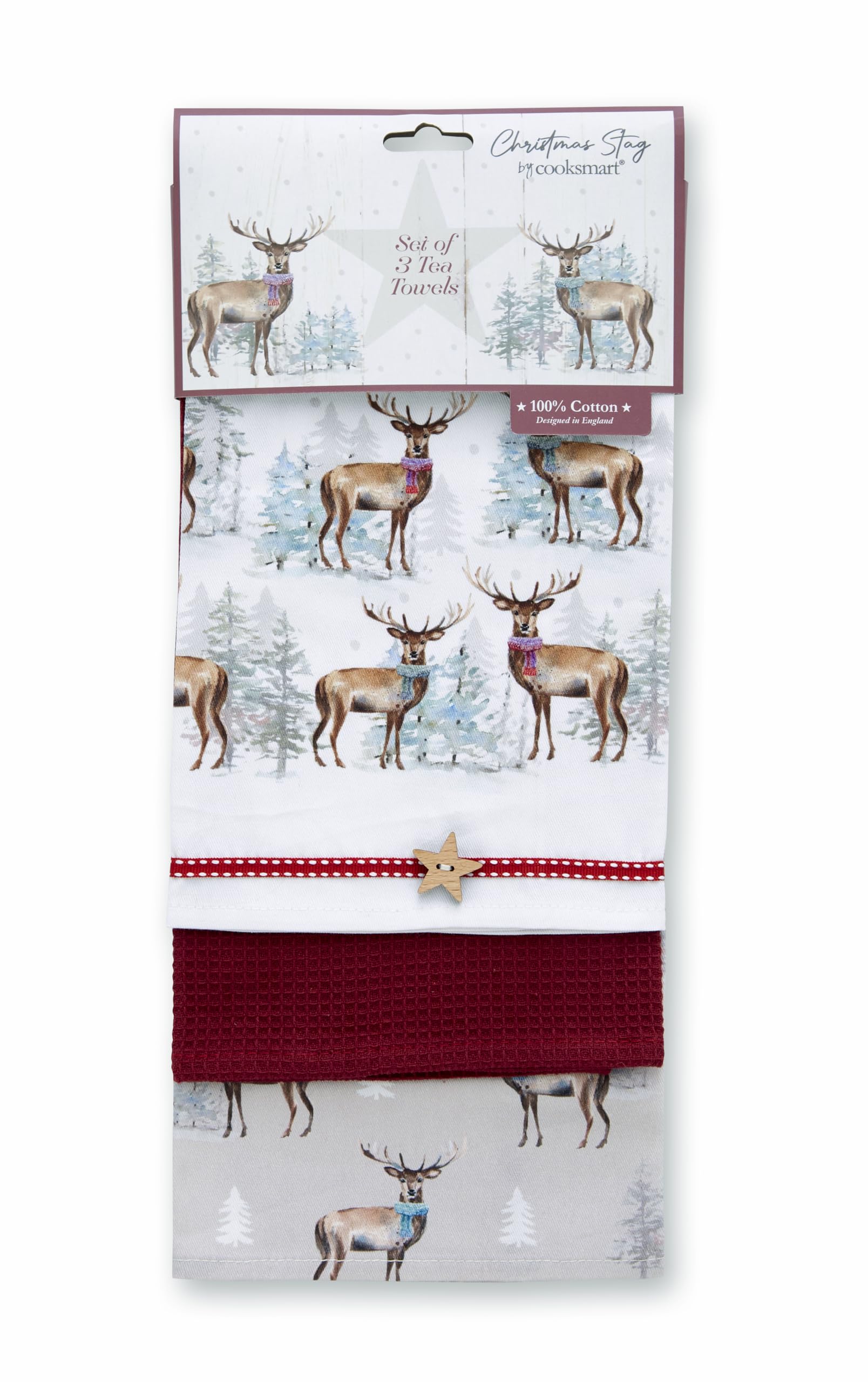 Asciugamani natalizi, confezione da 3 strofinacci decorativi, 100% cotone, per asciugare, pulire, cucinare e cuocere al forno, set regalo di asciugamani ricamati con design natalizio