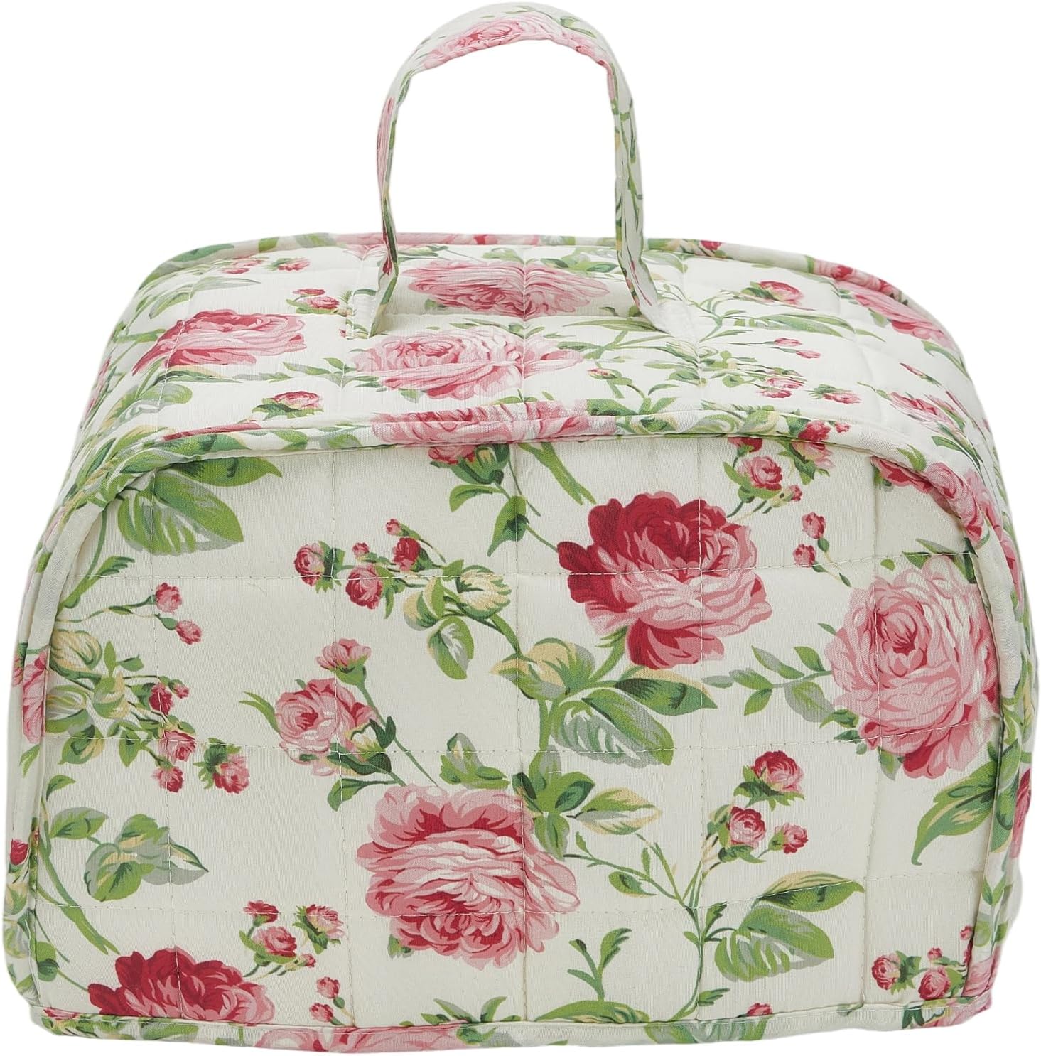 Quilted Floral Toaster Cover 2 Slice, Boho Toaster Cover with Handle Kitchen Small Appliance Covers, Foldable Dust Protector (Pink, 11.8"L*7.9"W*7.9"H)