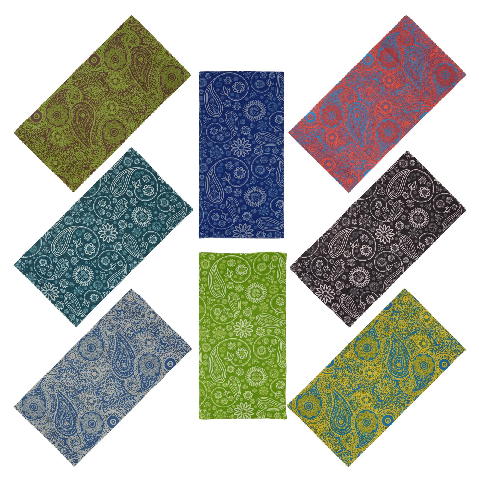 8 Bandanas Polyvalents pour Femmes Hommes Bandeau Cagoule Cheveux Foulard Visage Demi Masque Cache-Cou Respirant Réutilisable Lavable Noir Jaune Rouge Bleu Vert Fleur Cajou