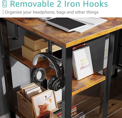 Miniatura 7 de Lufeiya Escritorio para computadora de 47 pulgadas con 4 cajones y estantes de almacenamiento, escritorio de estudio de trabajo para oficina en