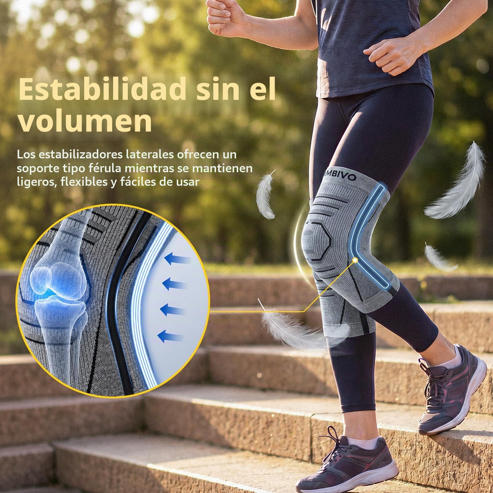 Rodilleras de Compresión Ligera con Estabilizadores Laterales Flexibles | Rodilleras Menisco y Ligamento de Punto 3D, Rodilleras Rotuliana Transpirable para Gym, Running, Senderismo