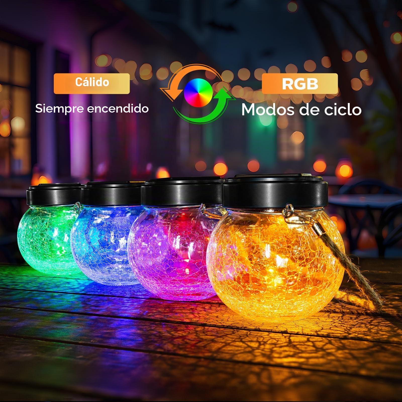Auting Pack 2 Farolillos Solares Exterior Cristal Craquelado IP65 RGB | Dos efectos de iluminación para crear diferentes ambientes. Perfectos para árboles, balcones y zonas de reunión