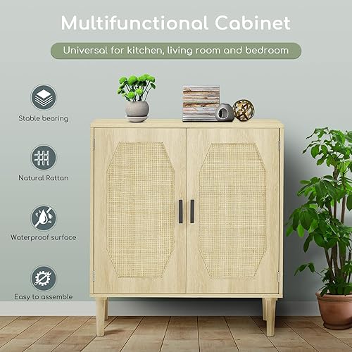 Miniatura 5 de Tatub Armarios de almacenamiento con puertas de ratán aparador de cocina gabinete de almacenamiento de bufé gabinete de consola para sala de estar