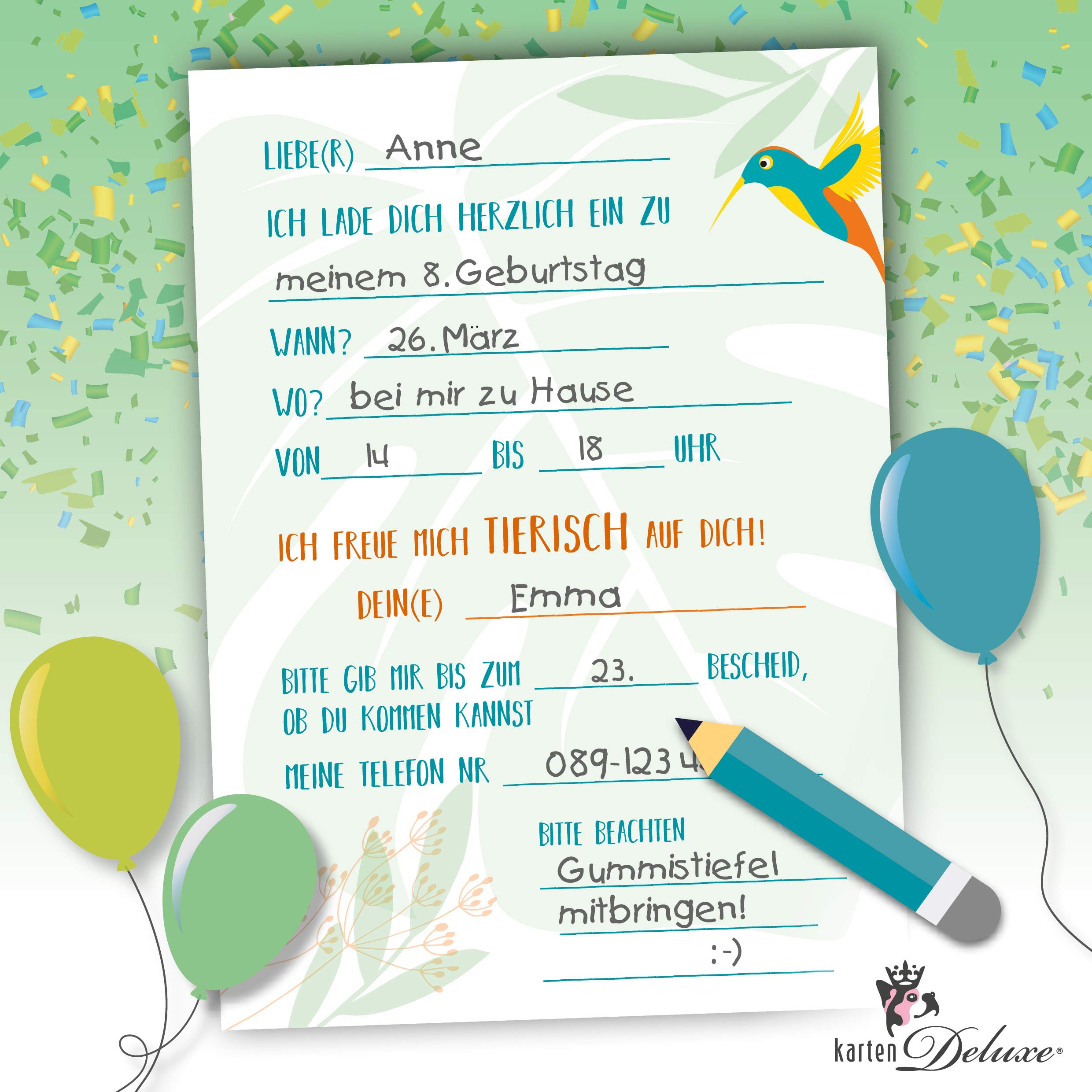 12 Biglietti D'Invito Compleanno Tema Giungla Per Bambini E Bambine - Fiesta Fatta A Mano Con Animali Della Foresta (Leone, Tigre, Panda) + 12 Buste Opzionali | Formato DIN A6, Qualità Premium, Finitura Vellutata