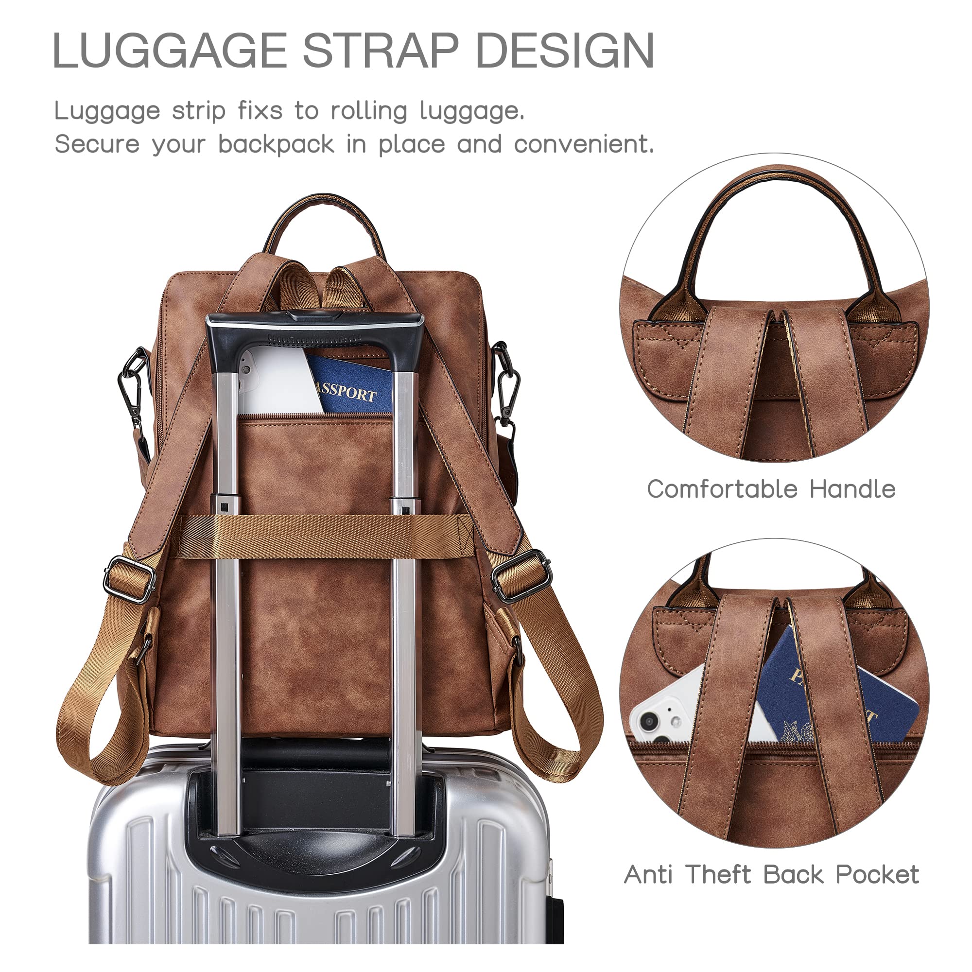 Shrrie Backpack Purse for Women Leather Fashion Designer Backpack Convertible Shoulder Satchel Bag for Travel College Work