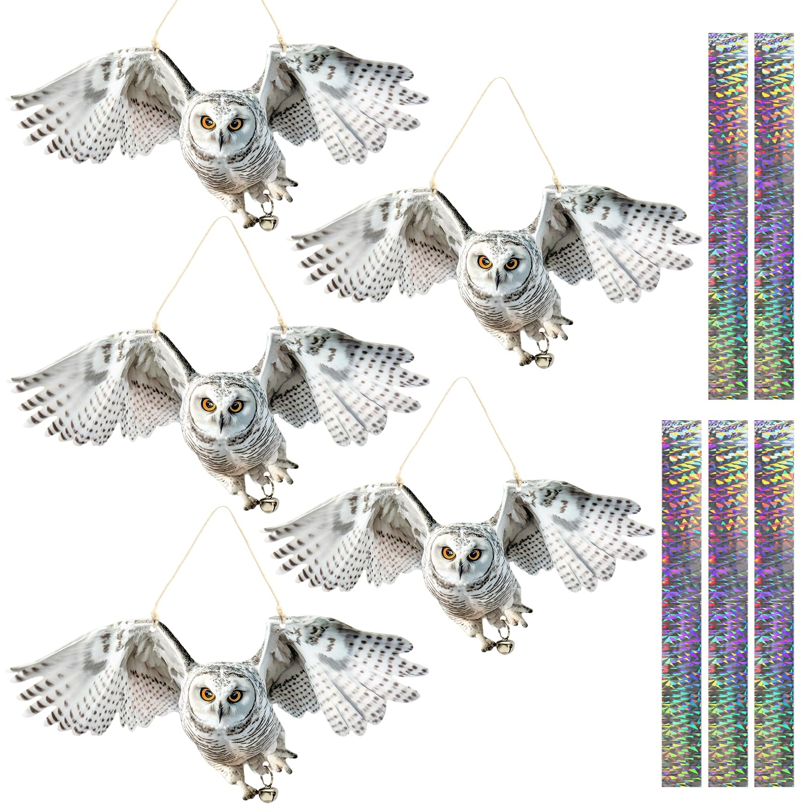 Pigeon Deterrent Bird Scarers for Gardens, 5 Pcs Cardboard Reflective Repellent Devices Flat Fake Owl Hanging Decoration, Bird Deterrent Pigeon Scarer Magpie Seagull Owl Decoy to Scare Birds Away