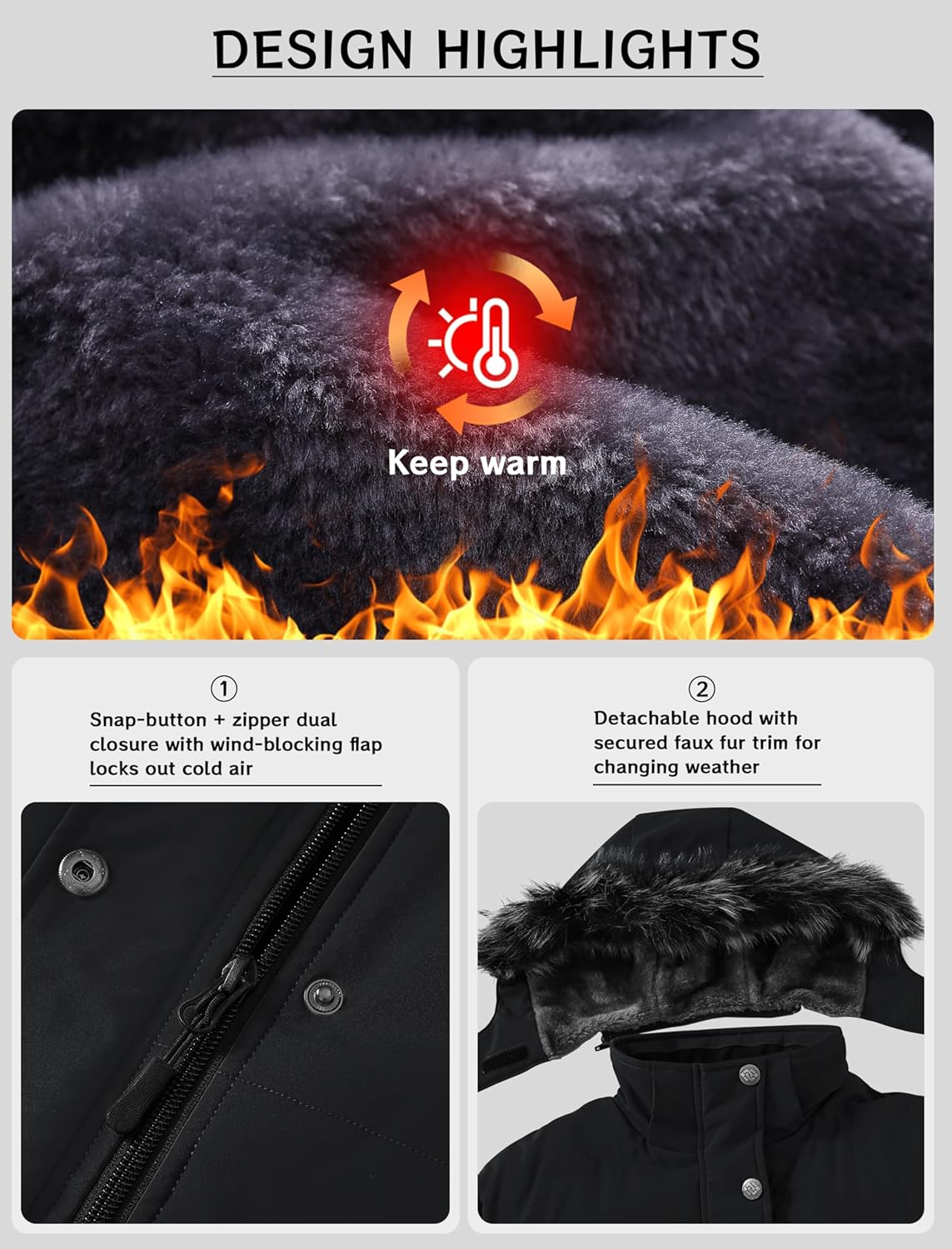 MoFiz Girls Warm Long Jacket Coat with Hood Kids Water-Resistant Fleece Lined Winter Outdoor Outwear Windbreaker with Pockets - Image 4