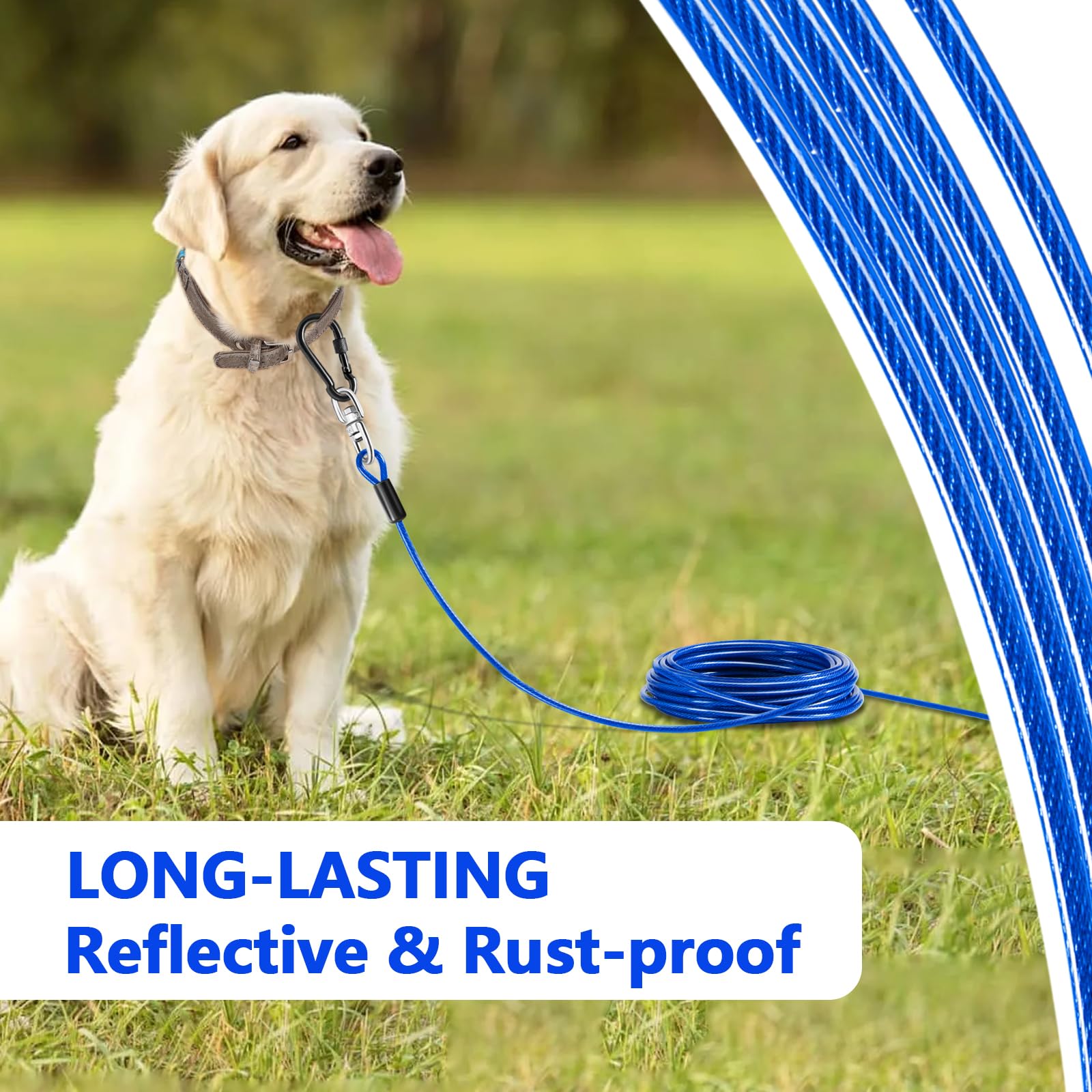 Heavy Duty Dog Tie Out Cable and Stake,30FT Rust Proof Dog Leads Cable for Yard with Swivel Hook,360&deg;Swivel Spiral Dog Stake&Chain Up to 200 lbs,Removable Ground Anchor for Outdoor Beach Camping - image 6